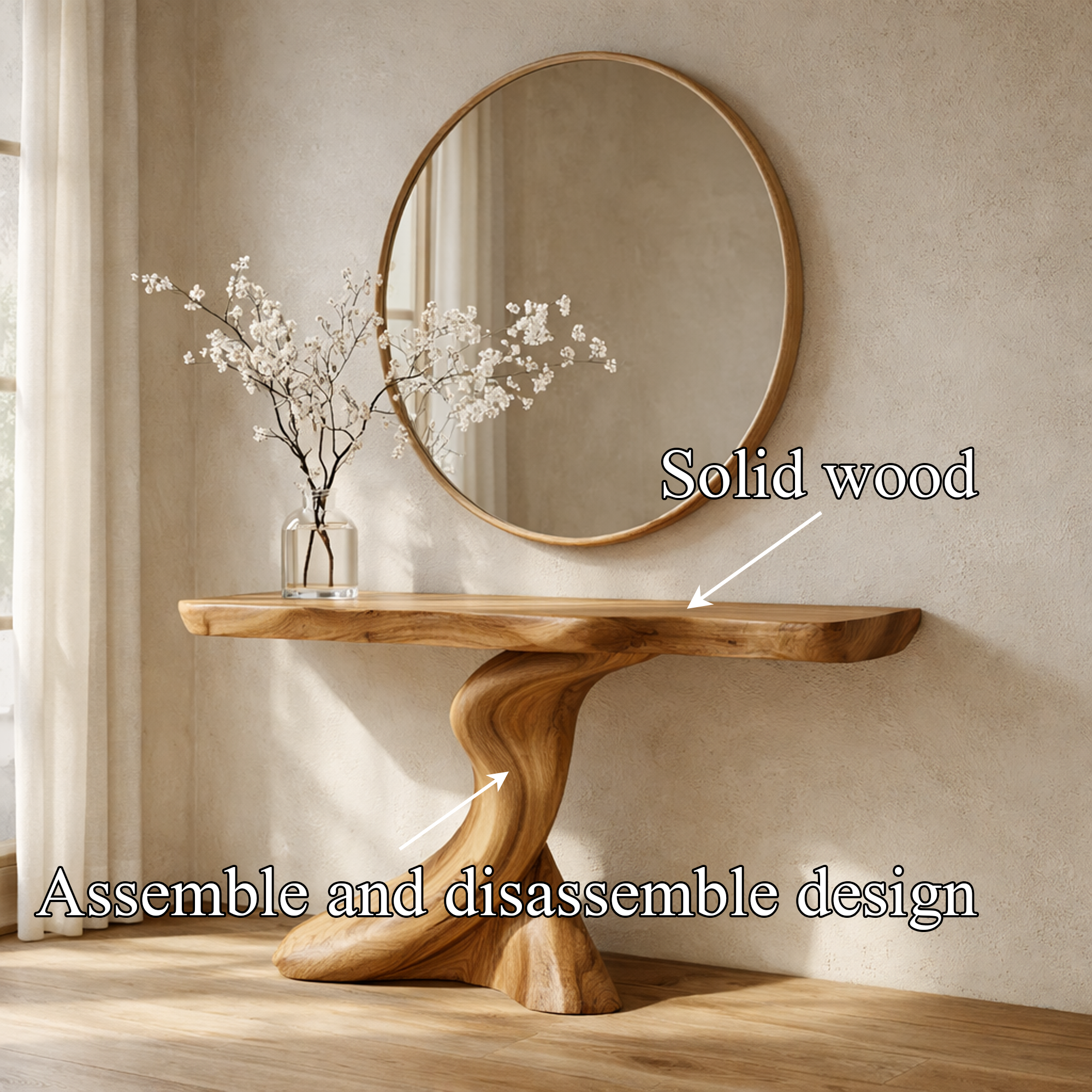 Rustic Sculptural Console Table Pedestal For Entryway SINLKICS476