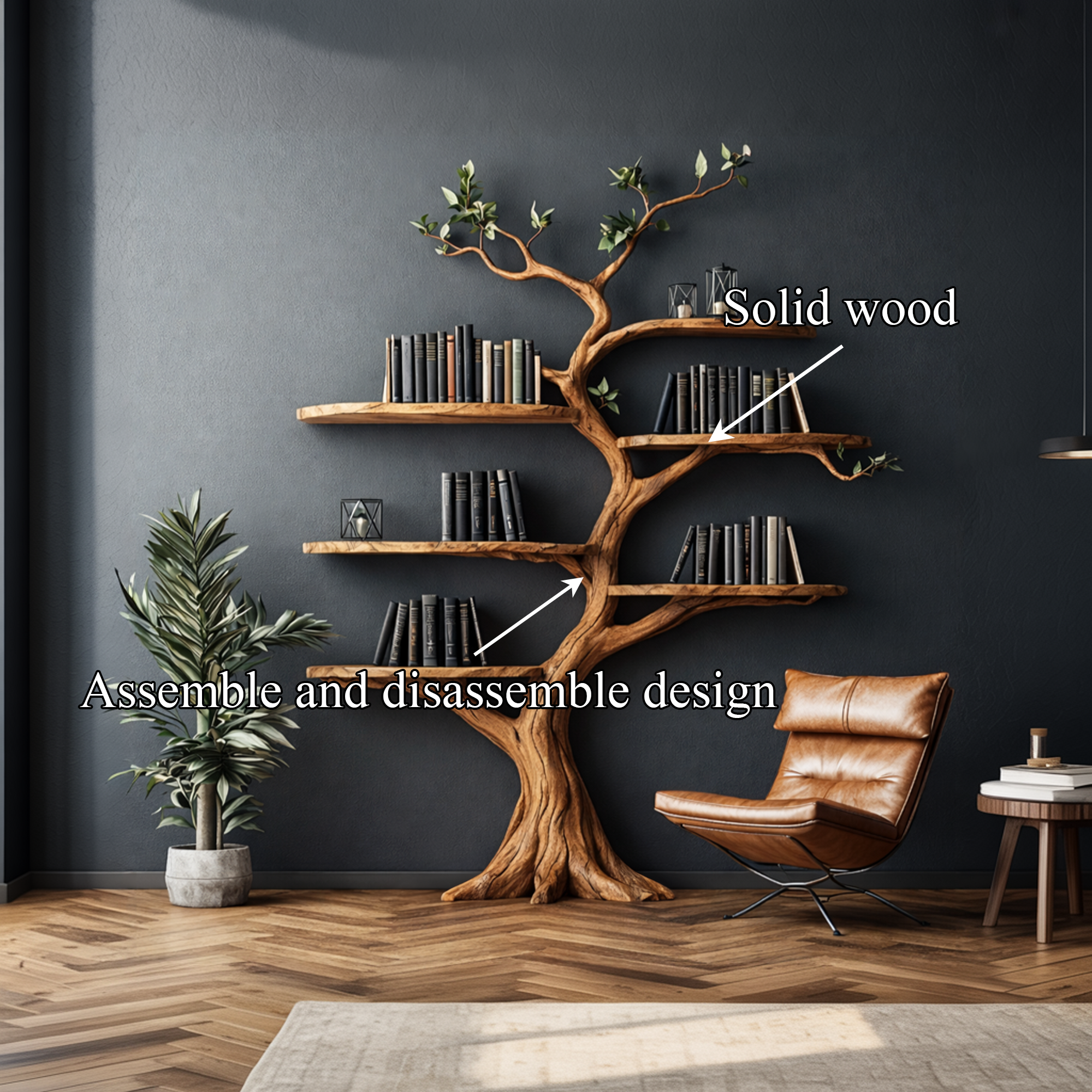 Organic Modern Artistic Tree Bookshelf For Living Room SINLKITB676