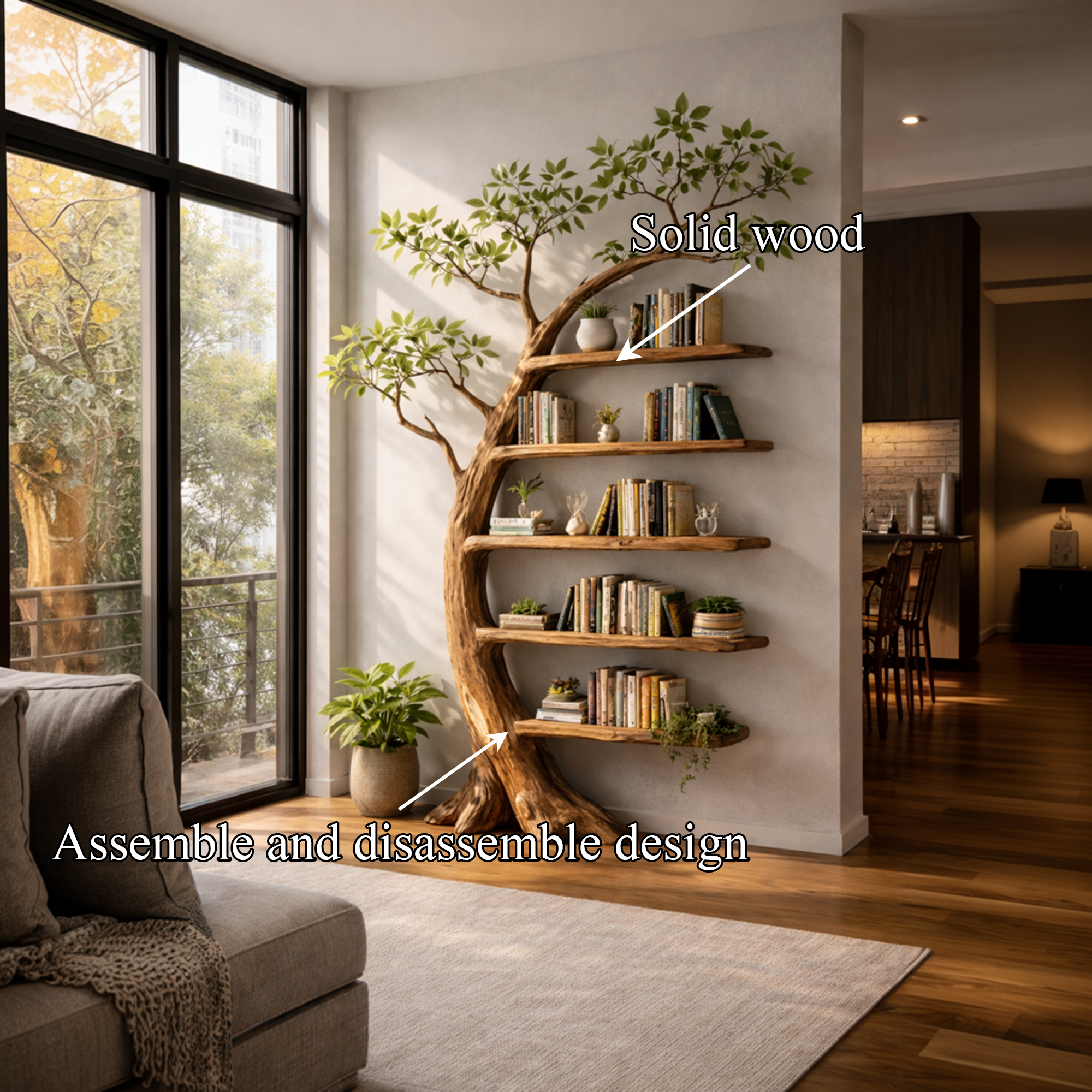 Handcrafted Tree Storage Bookcase Living Room SINLKITB656