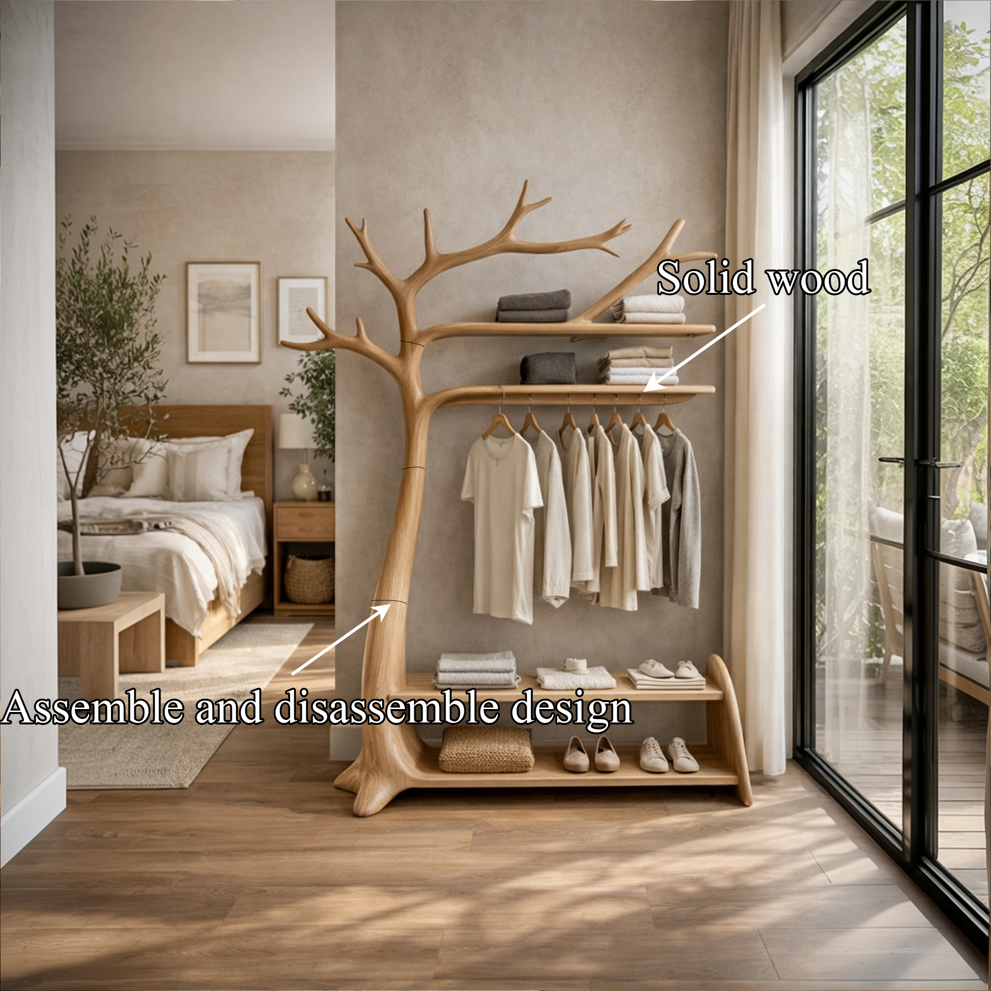 Natural Tree Coat Rack Bedroom Corner SINLKITCR083