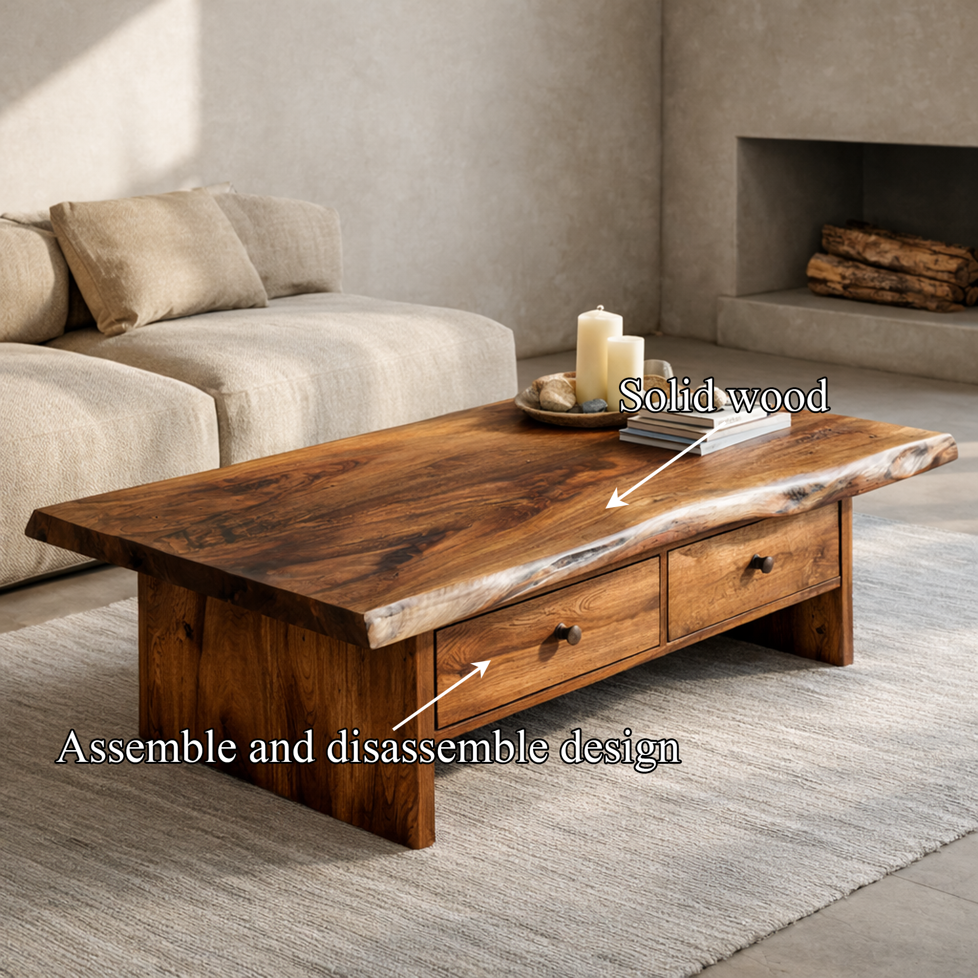 Low Profile Solid Wood Coffee Table Timeless Living Room Interior SINLKICF312