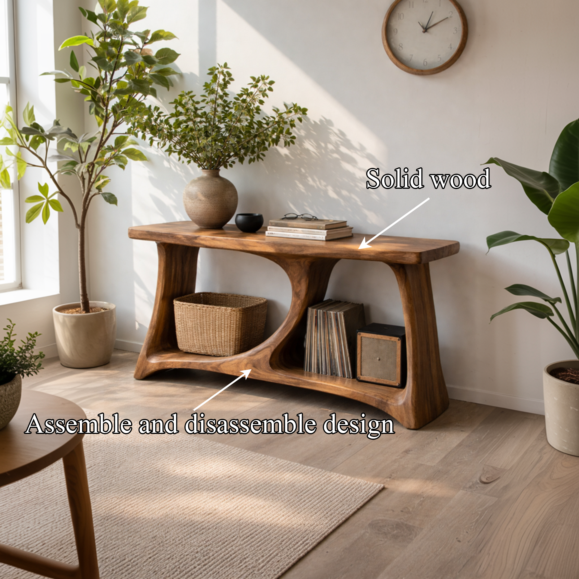 Rustic Sculptural Wood Console Table Organic Tree Inspired Design For Living Room SINLKICS449