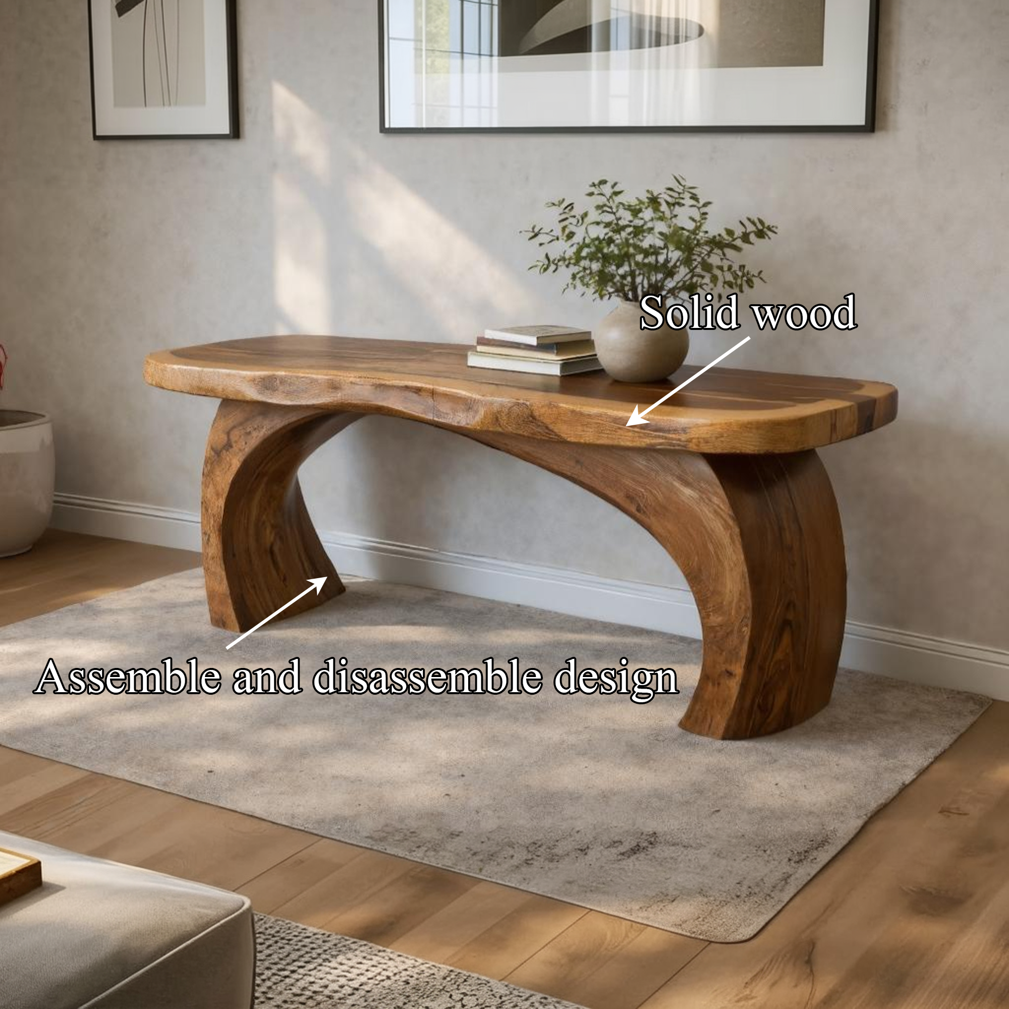Rustic Modern Console Shelf Sculptural Handmade Furniture For Home Interior SINLKICS467
