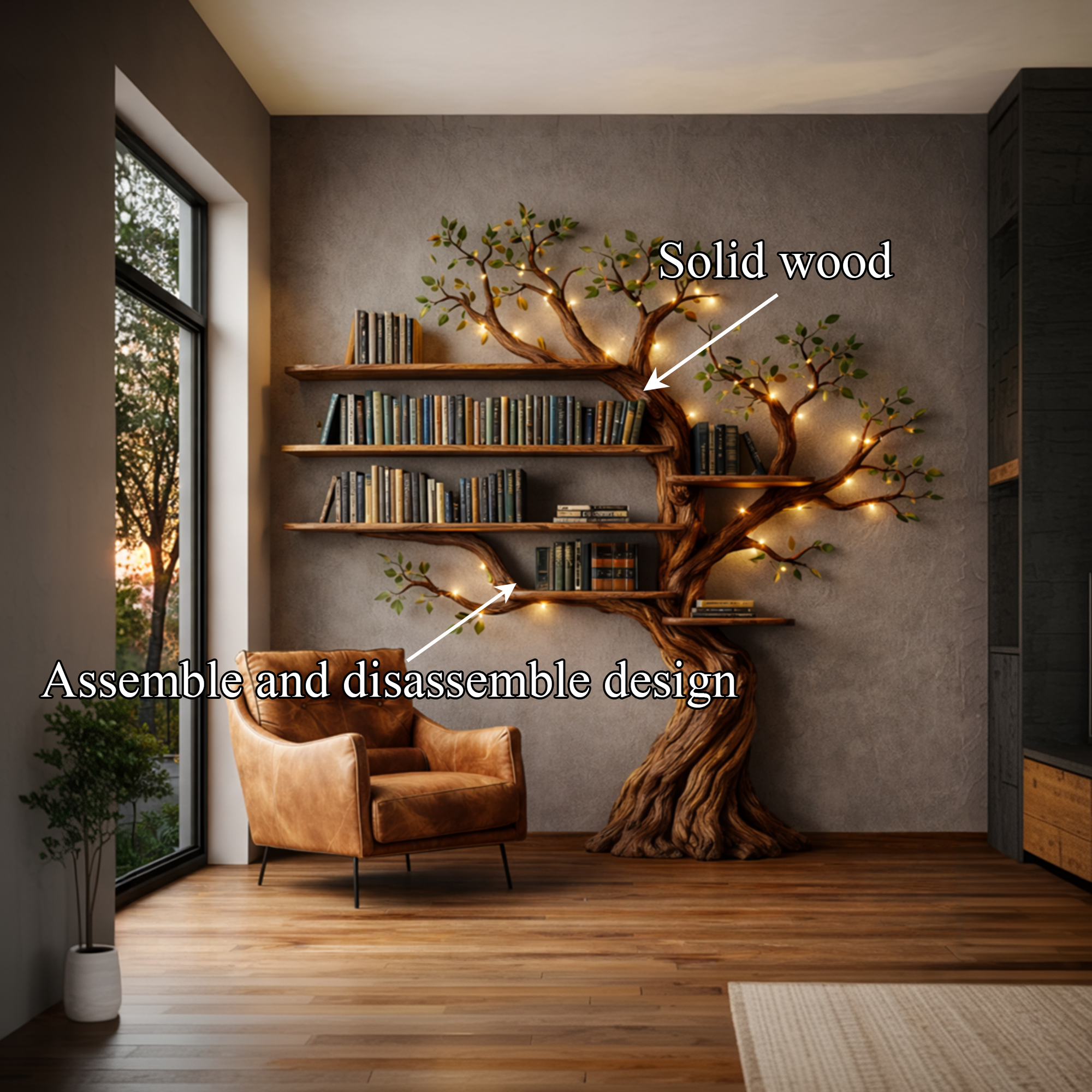 Rustic Farmhouse Tree Bookshelf For Living Room SINLKITB681