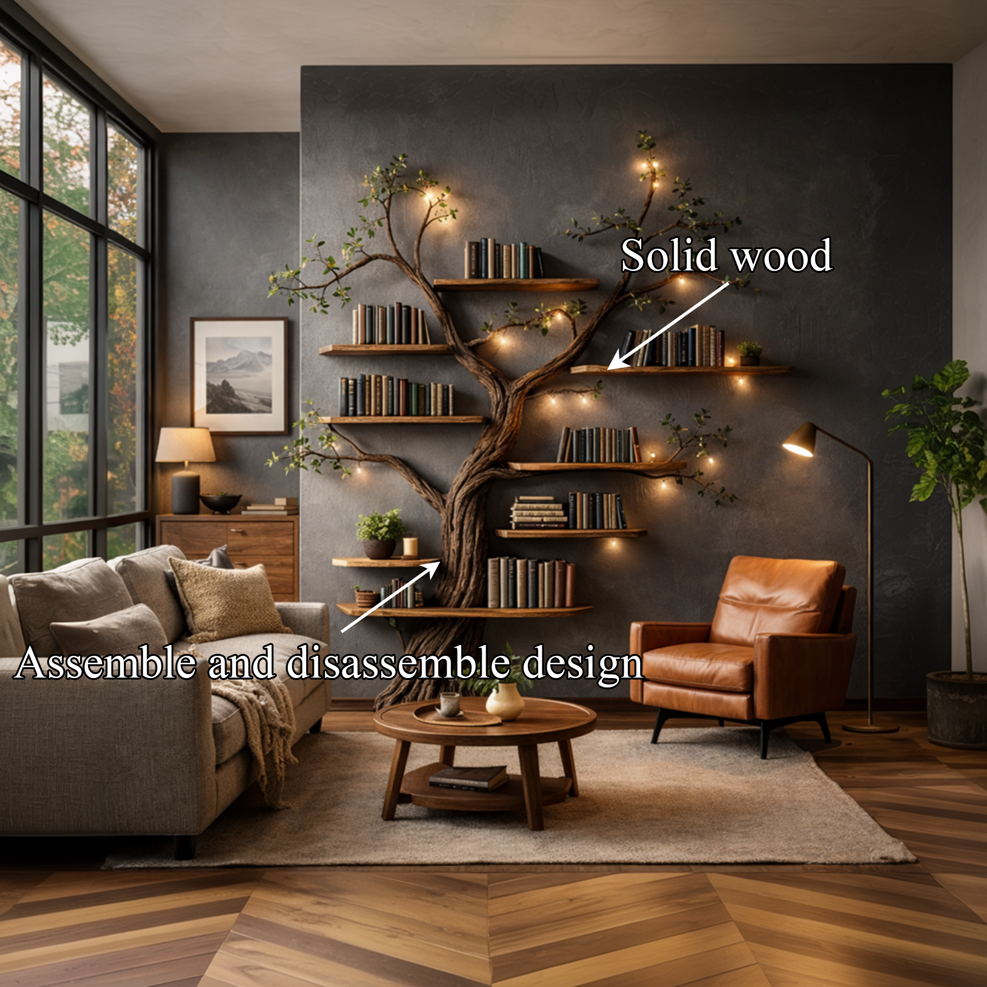 Rustic Sculptural Tree Bookshelf Handcrafted For Living Room SINLKITB682