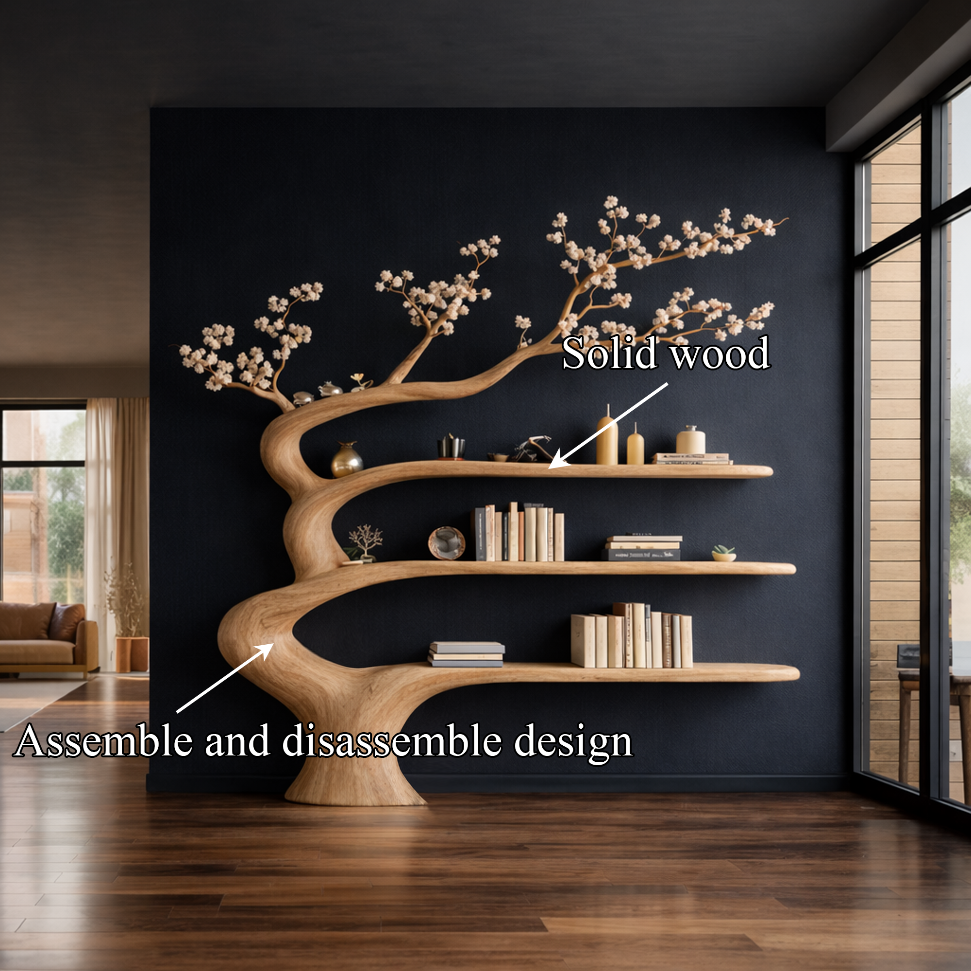 Midcentury Wooden Tree Bookshelf Home Decor SINLKITB623