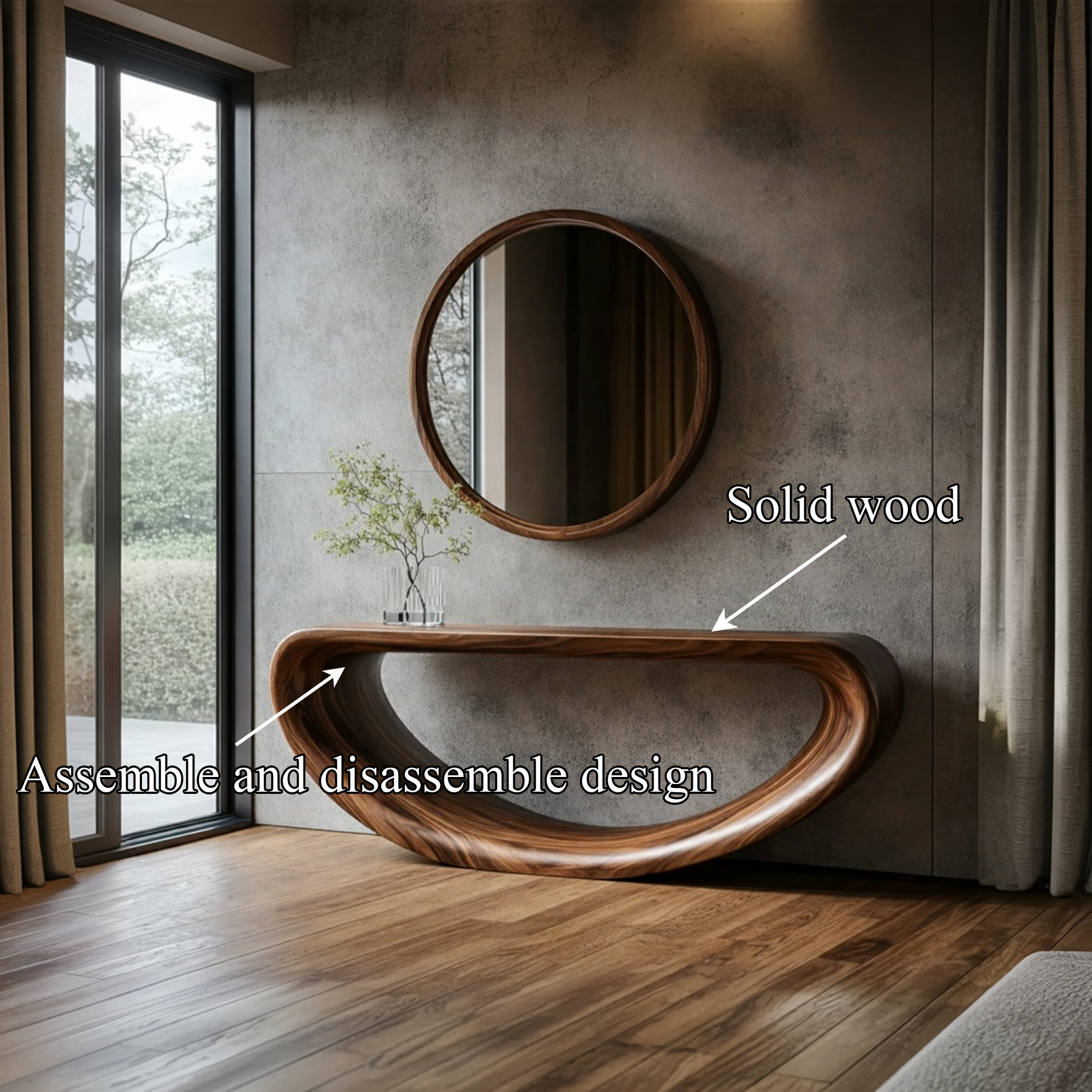 Rustic Handcrafted Curved Wooden Console Solid Wood Living Room Interior Feature Accent SINLKICS446