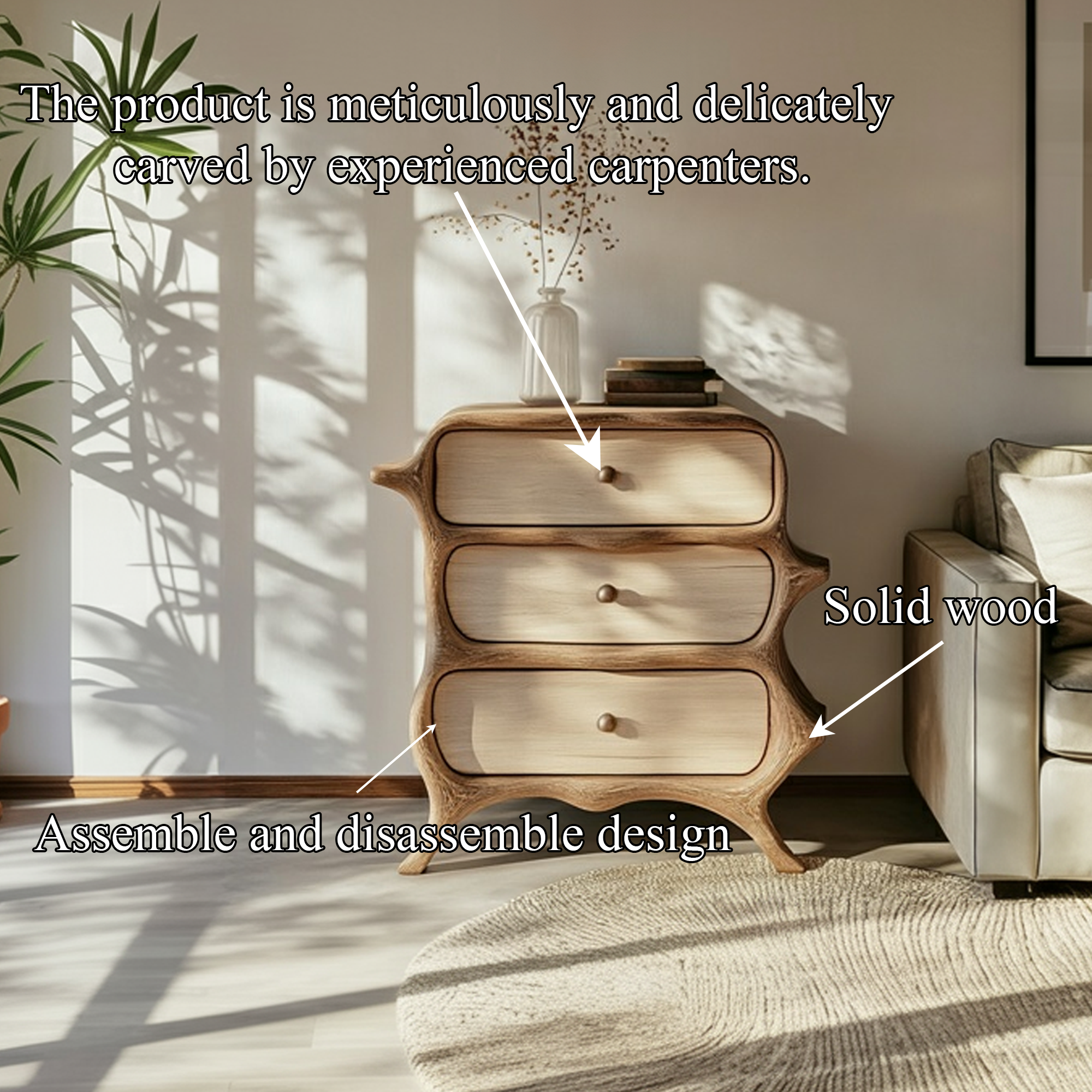 Rustic Nature Inspired Wooden Drawer Chest Solid Wood Bedroom Interior Feature Decor SINLKISC363