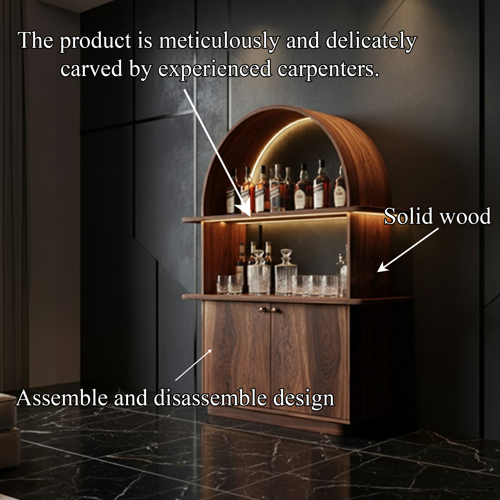 Mid Century Arched Bar Cabinet Dining Room Interior Beverage Display SINLKISC326