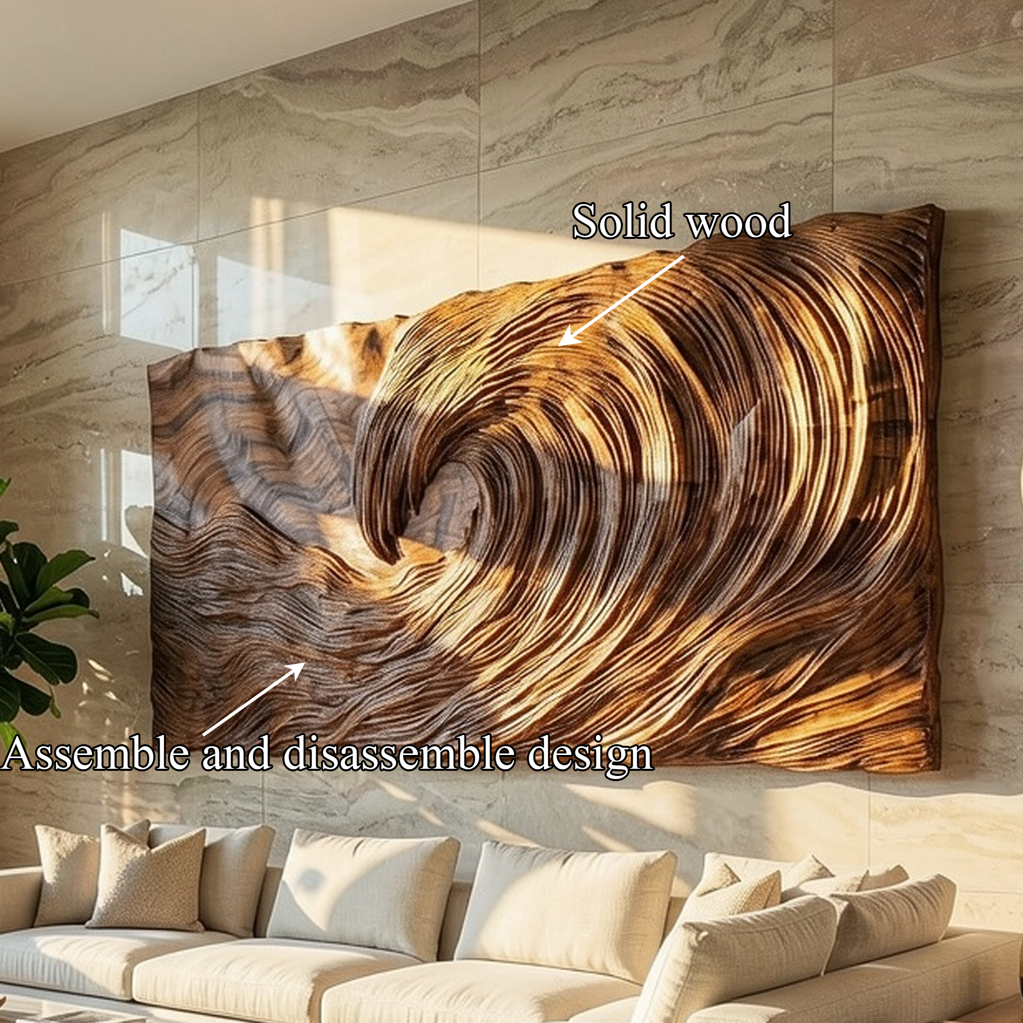 Modern Wood Sculpture Wall Decor Living Room And Bedroom SINLKIWD045