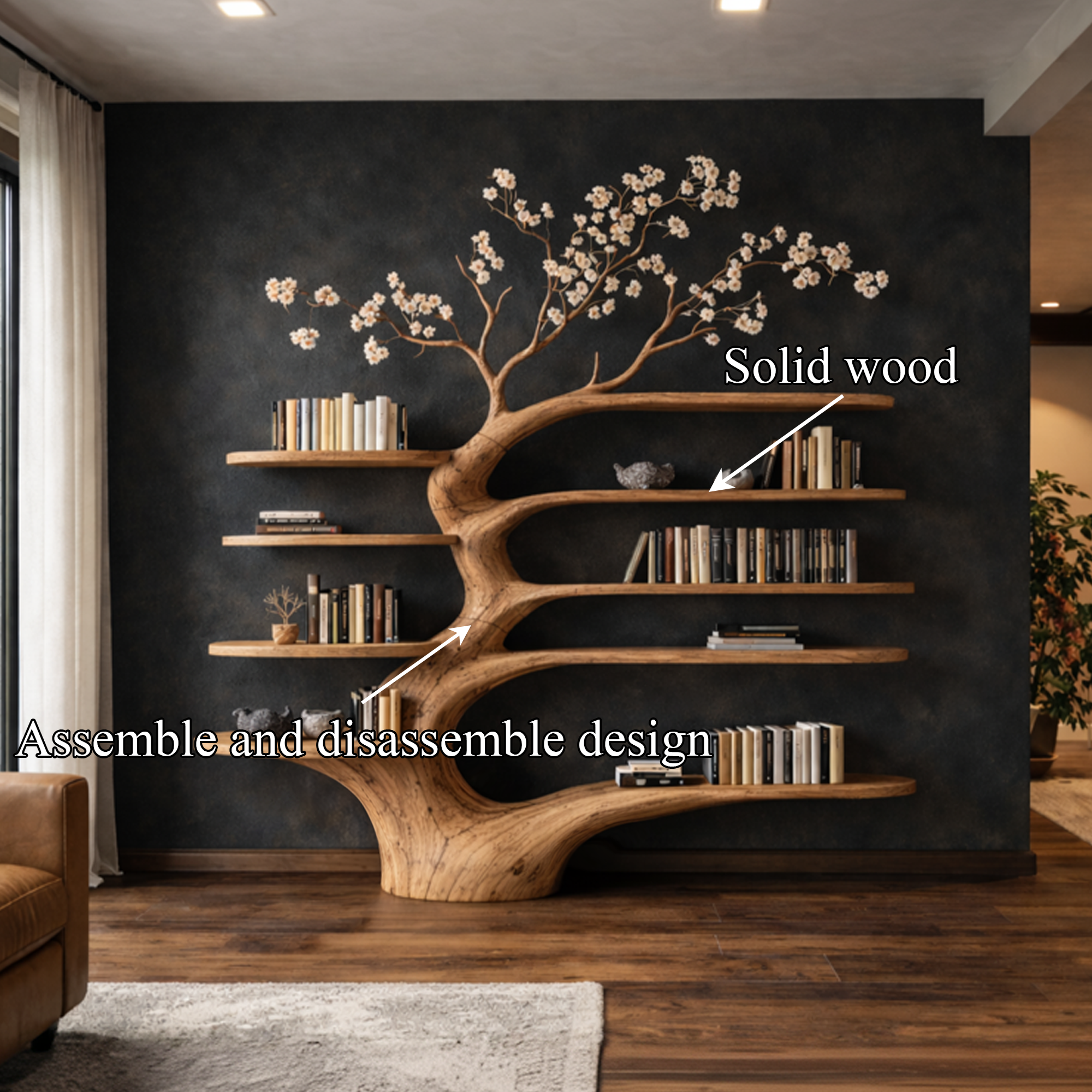 Rustic Tree Bookshelf Living Room Interior SINLKITB622