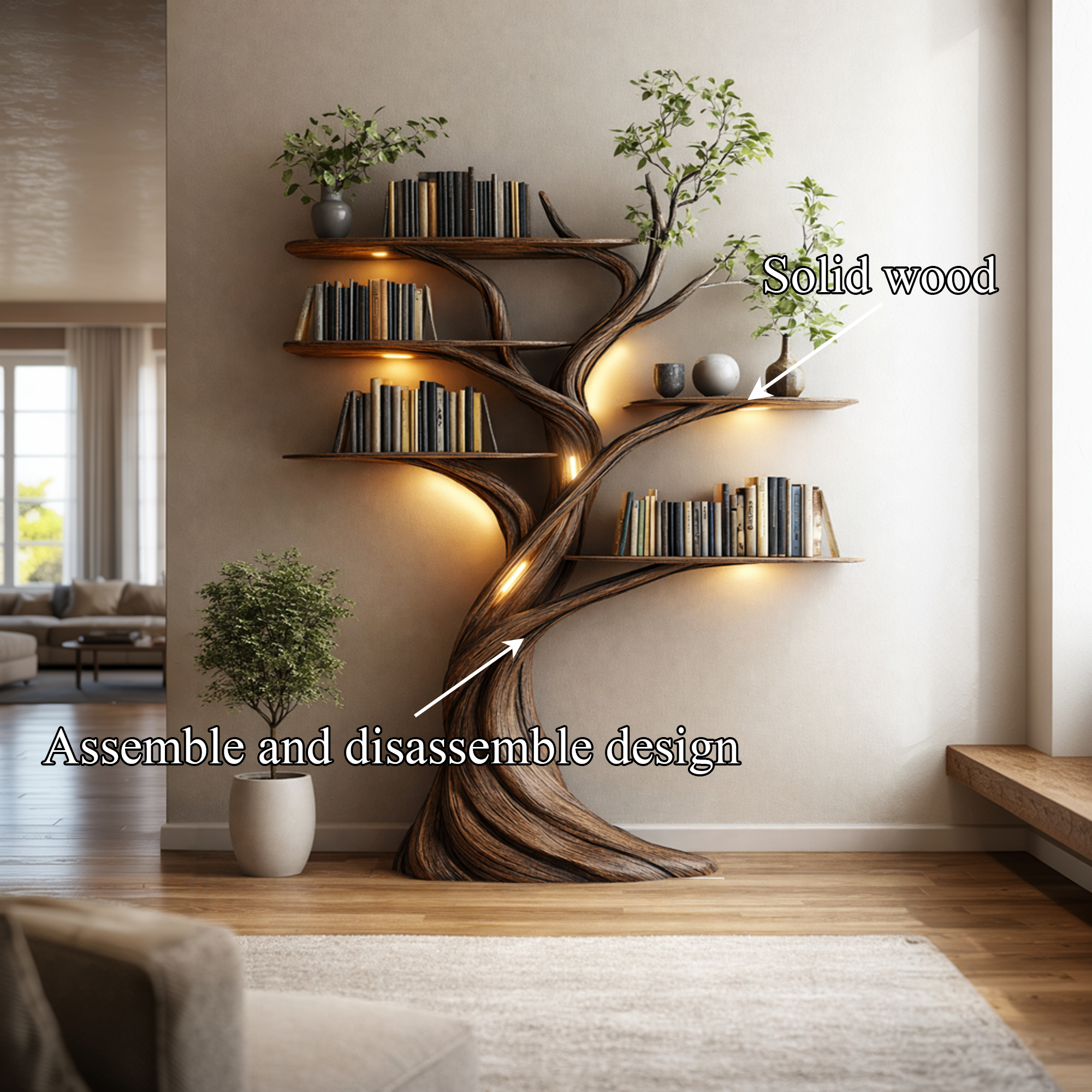 Rustic Tree Bookshelf Contemporary Living Room SINLKITB639