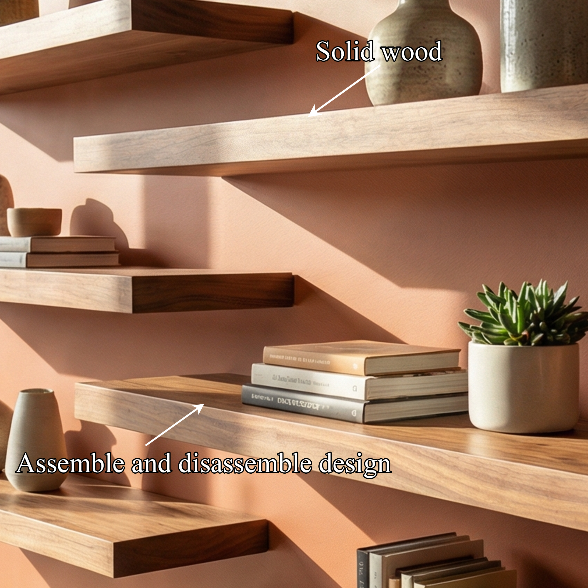 Modern Asymmetrical Floating Wall Shelves Solid Wood Statement Display SINLKIFL484