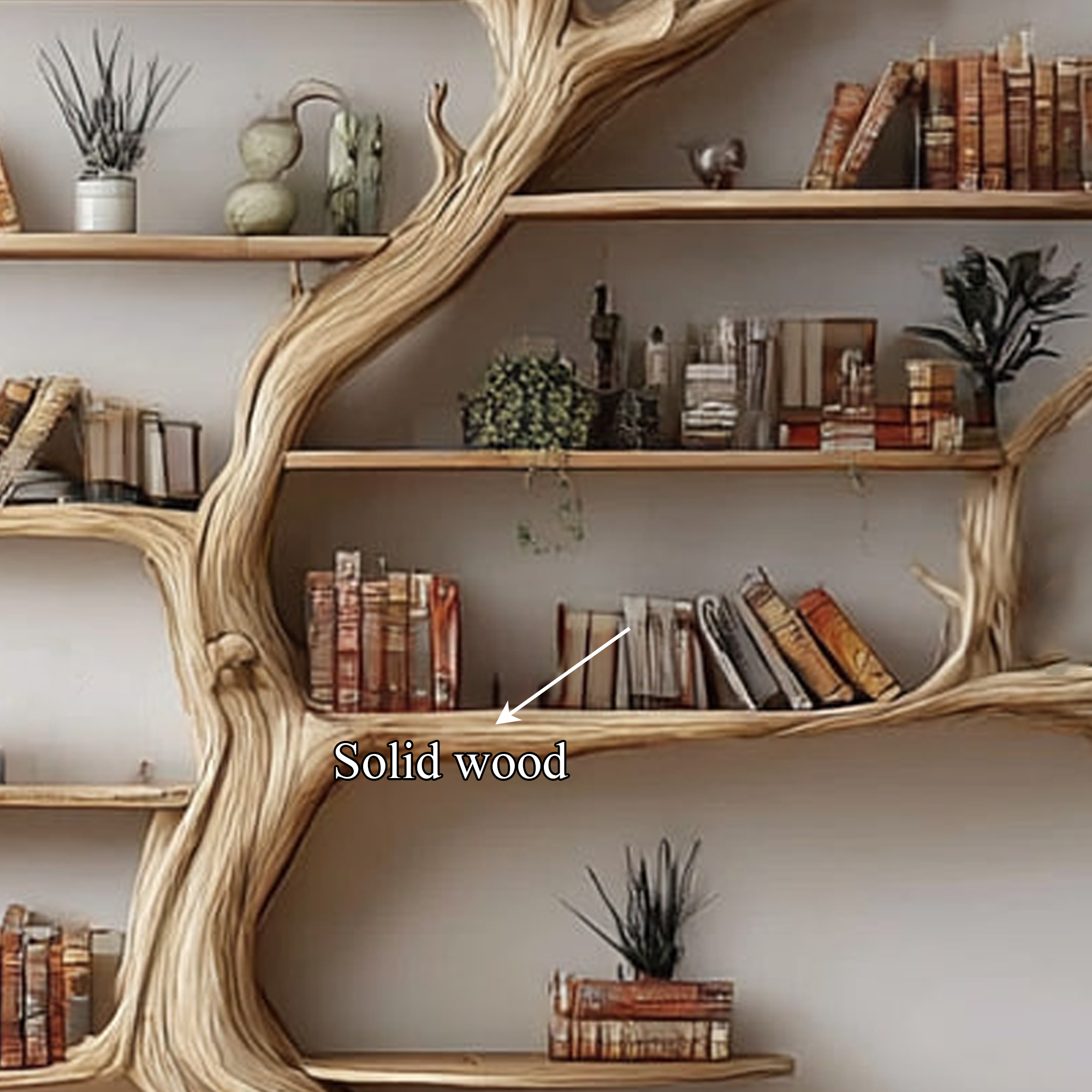 Rustic Tree Wall Bookshelf Living Room SINLKITB288