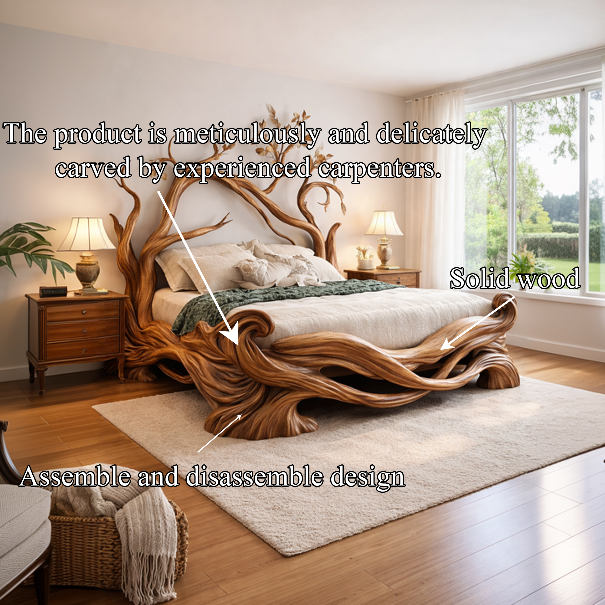 Rustic Natural Timber Bed Bedroom SINLKIWB087