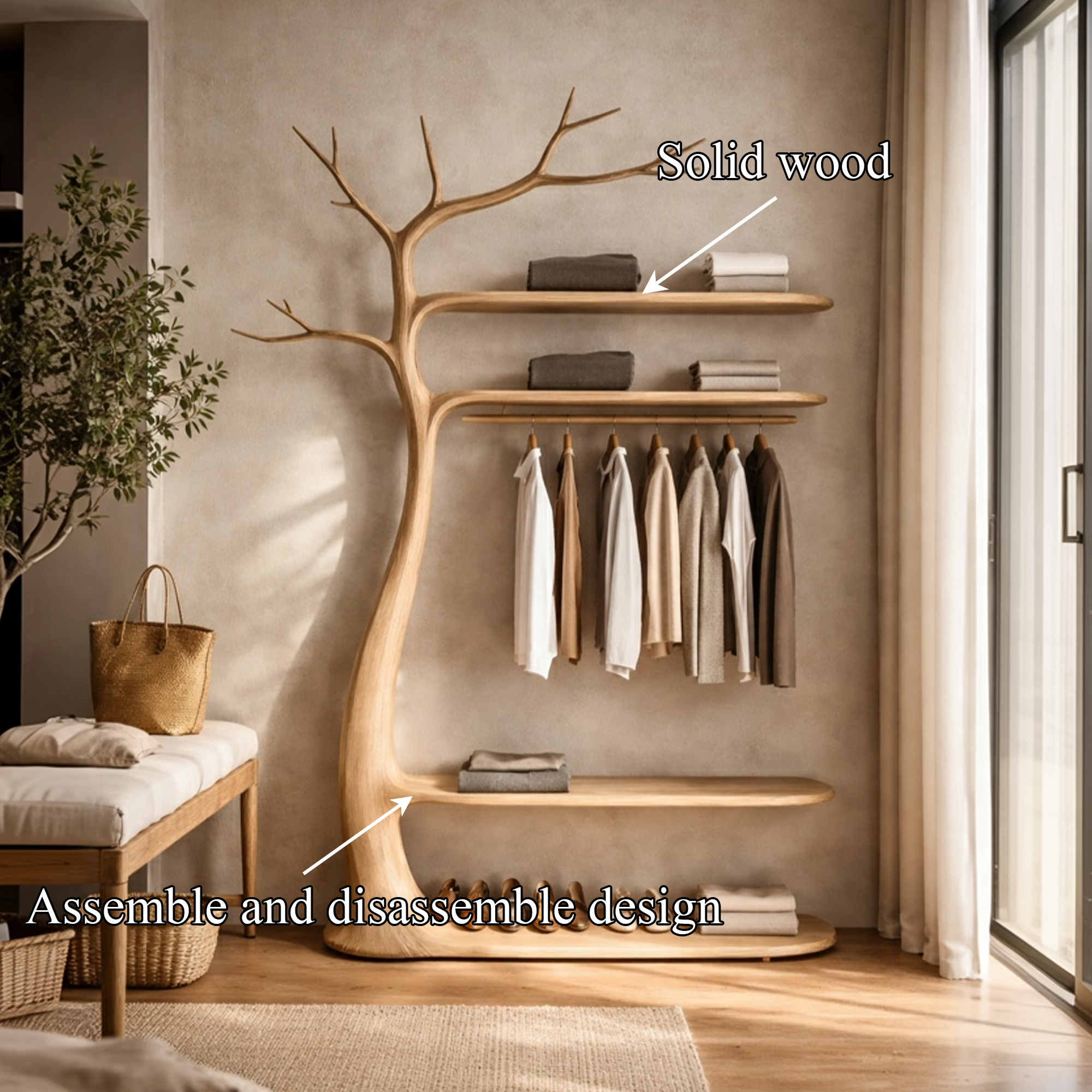 Midcentury Wooden Tree Coat Rack Living Room SINLKITCR082