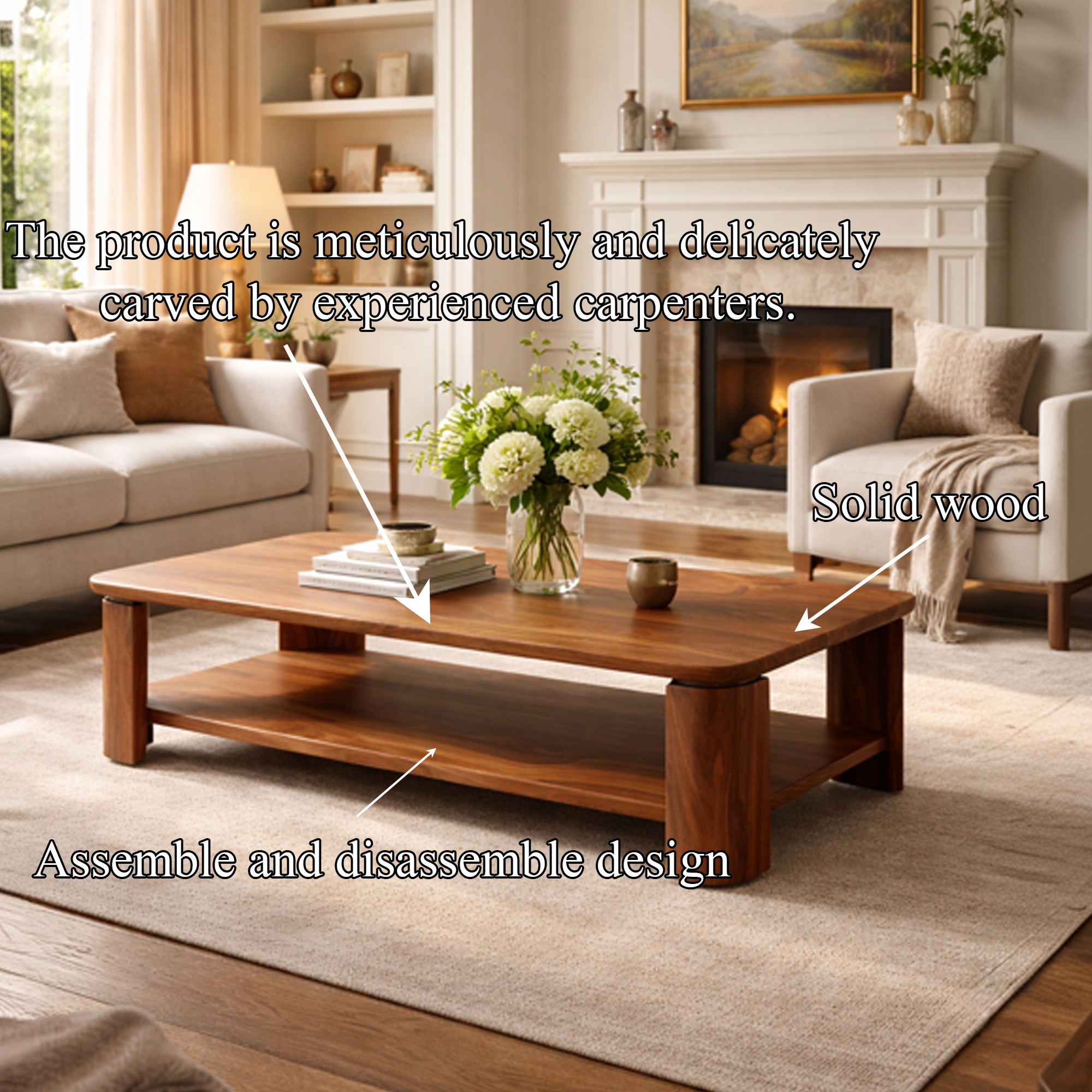 Classic Contemporary Solid Wood Coffee Table Timeless Living Room Interior SINLKICF286