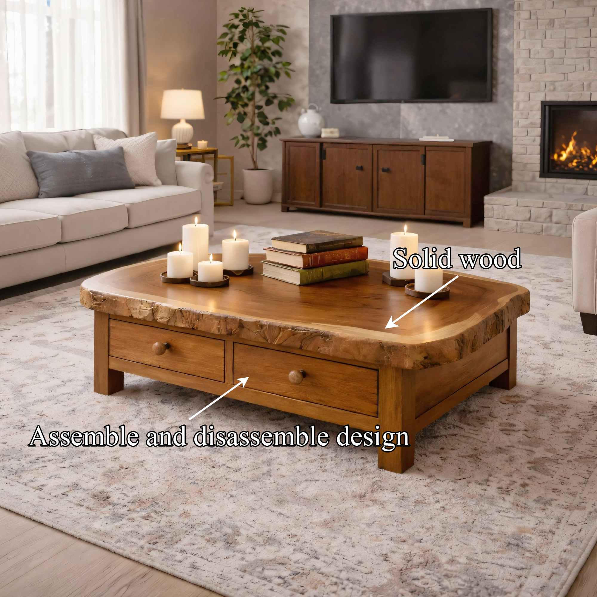 Solid Wood Storage Coffee Table Functional Modern Living Room Interior SINLKICF311