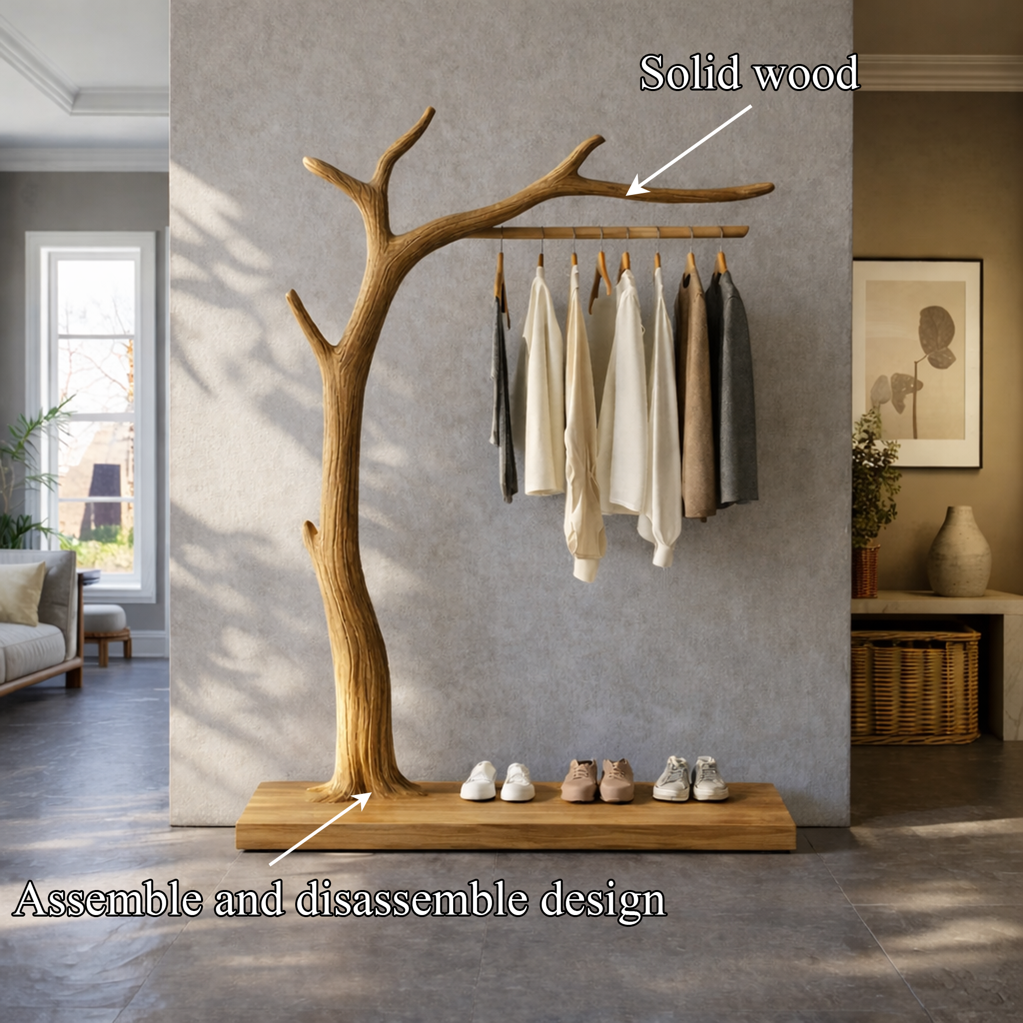 Rustic Wooden Coat Rack Entryway Interior SINLKITCR084