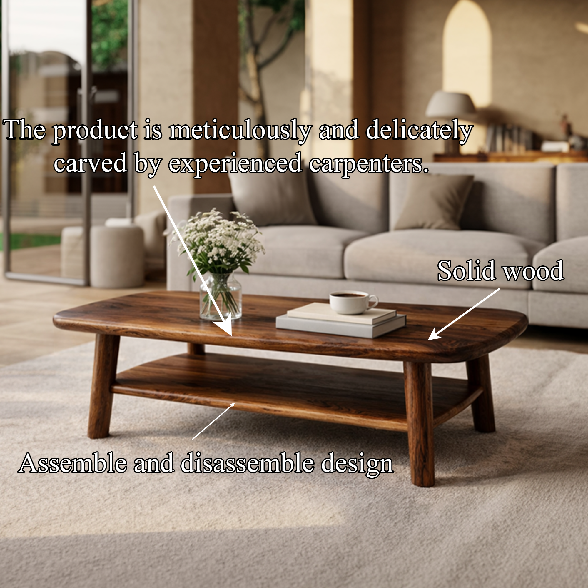 Refined Modern Solid Wood Coffee Table Elegant Living Room Interior SINLKICF285