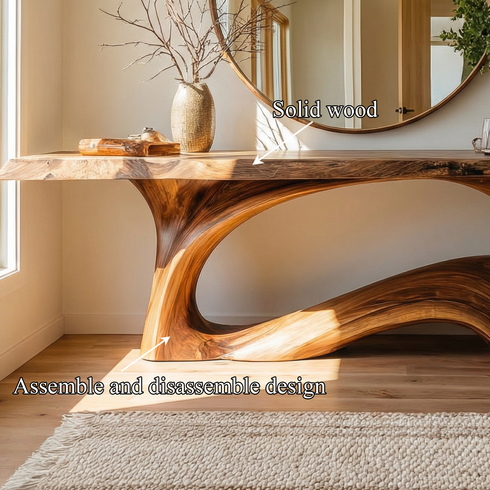 Natural Live Edge Sculptural Console Table Entryway Hallway Living Room SINLKICS499