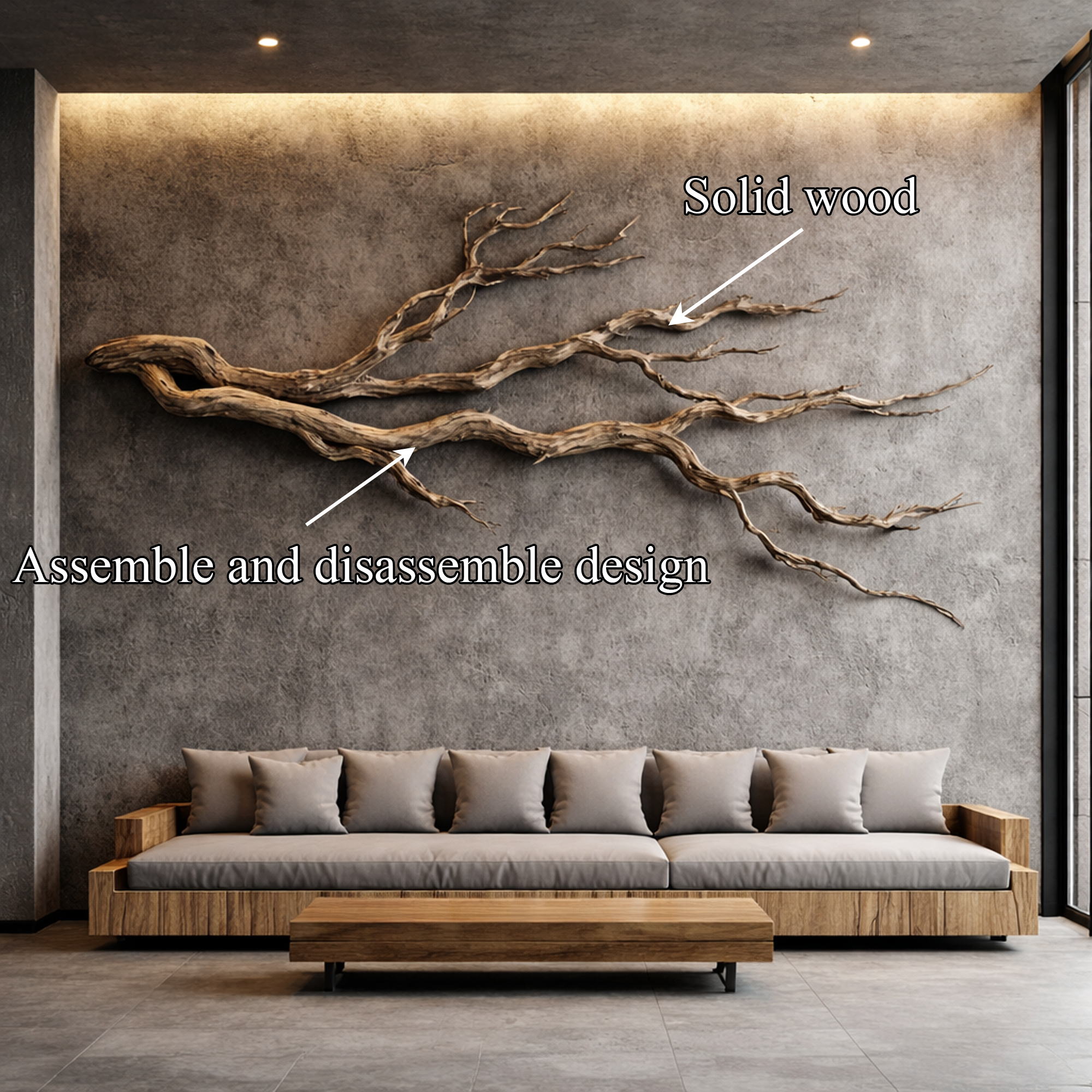 Twisted Branch Solid Wood Wall Sculpture Organic Modern Decor SINLKIWD032