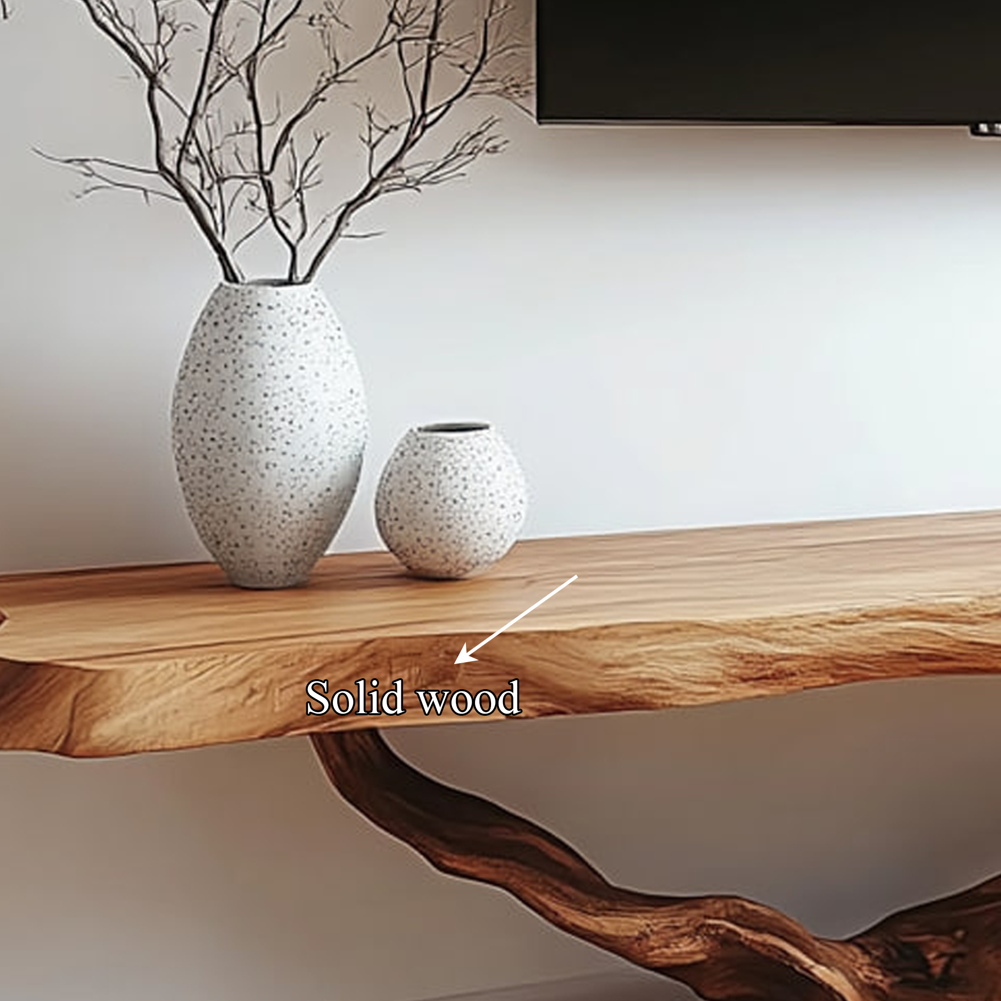 Live Edge Solid Wood TV Console Handmade Floating Media Shelf For Living Room SINLKICS314