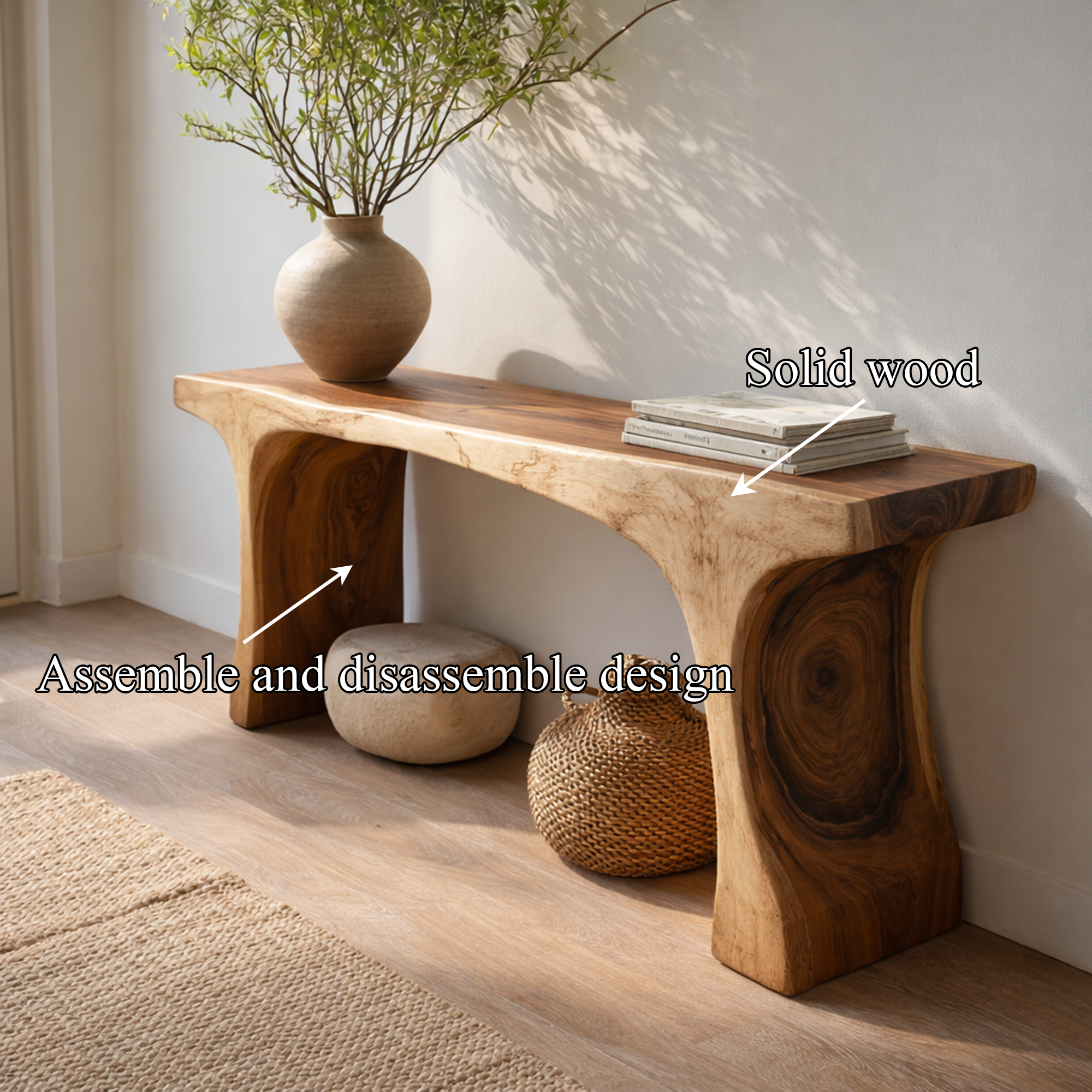Rustic Sculptural Console Table Handcrafted Statement Furniture For Entryway SINLKICS464