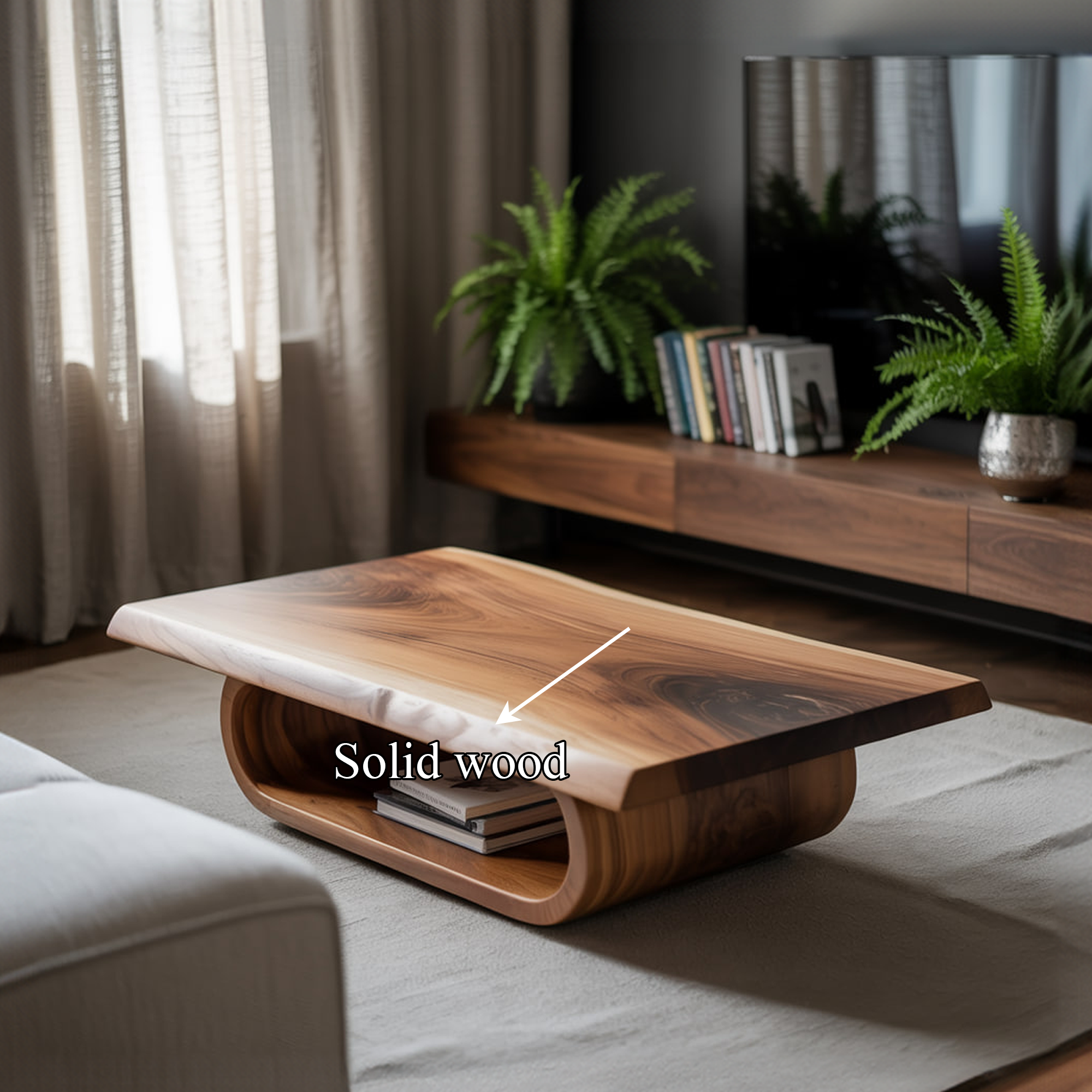 Mid Century Curved Edge Coffee Table Living Room SINLKICF248