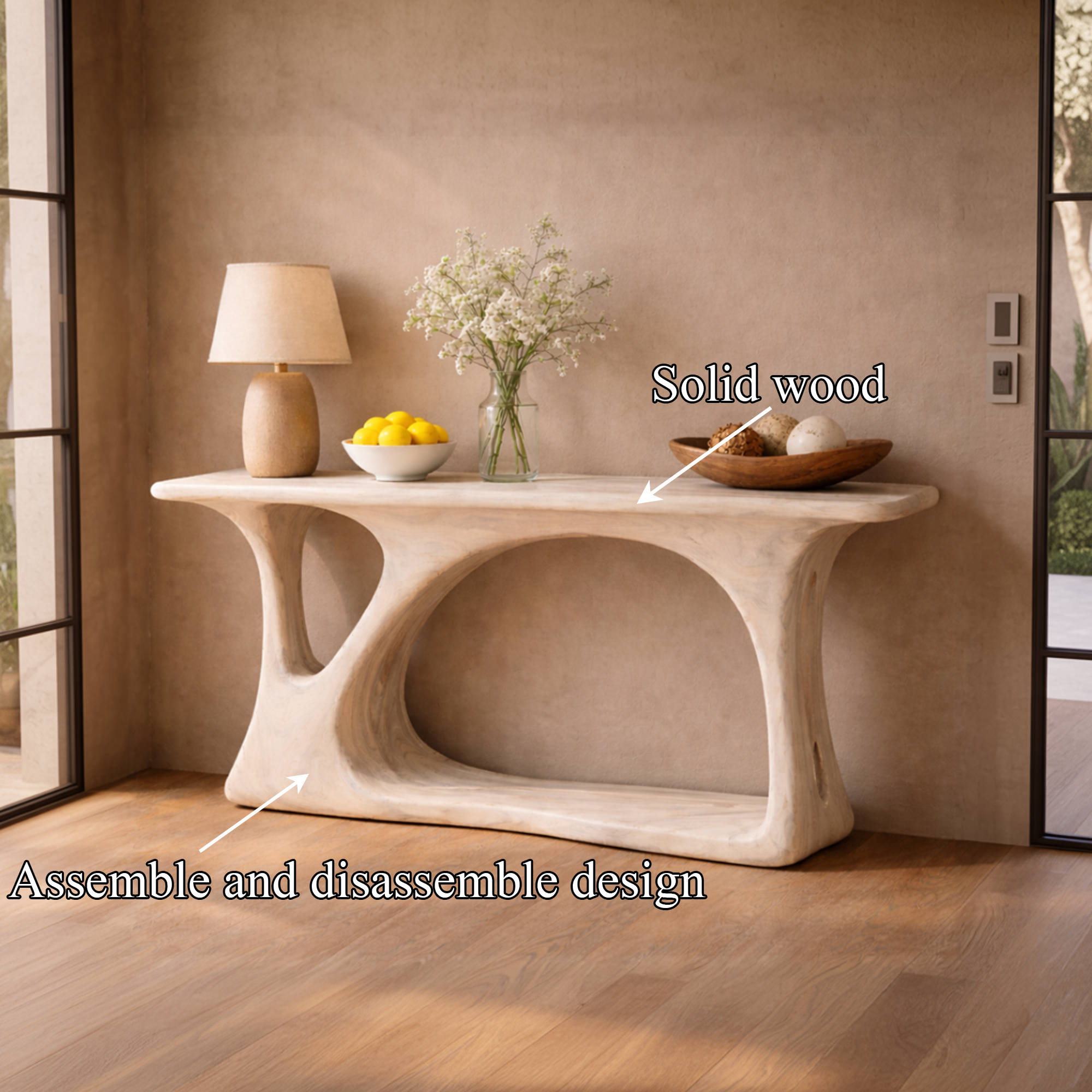 Natural Wood Console Table Tree Inspired Base Handmade For Modern Living Room SINLKICS454
