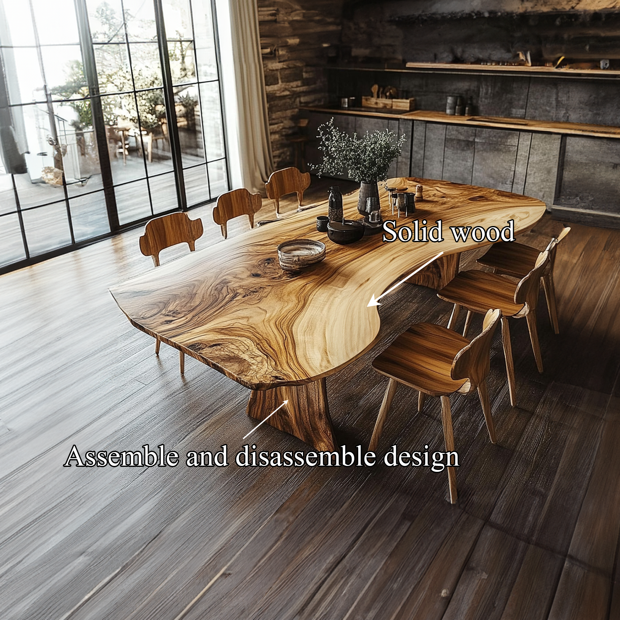 Handcrafted Live Edge Wooden Dining Table Artistic Slab For Kitchen SINLKIDT145