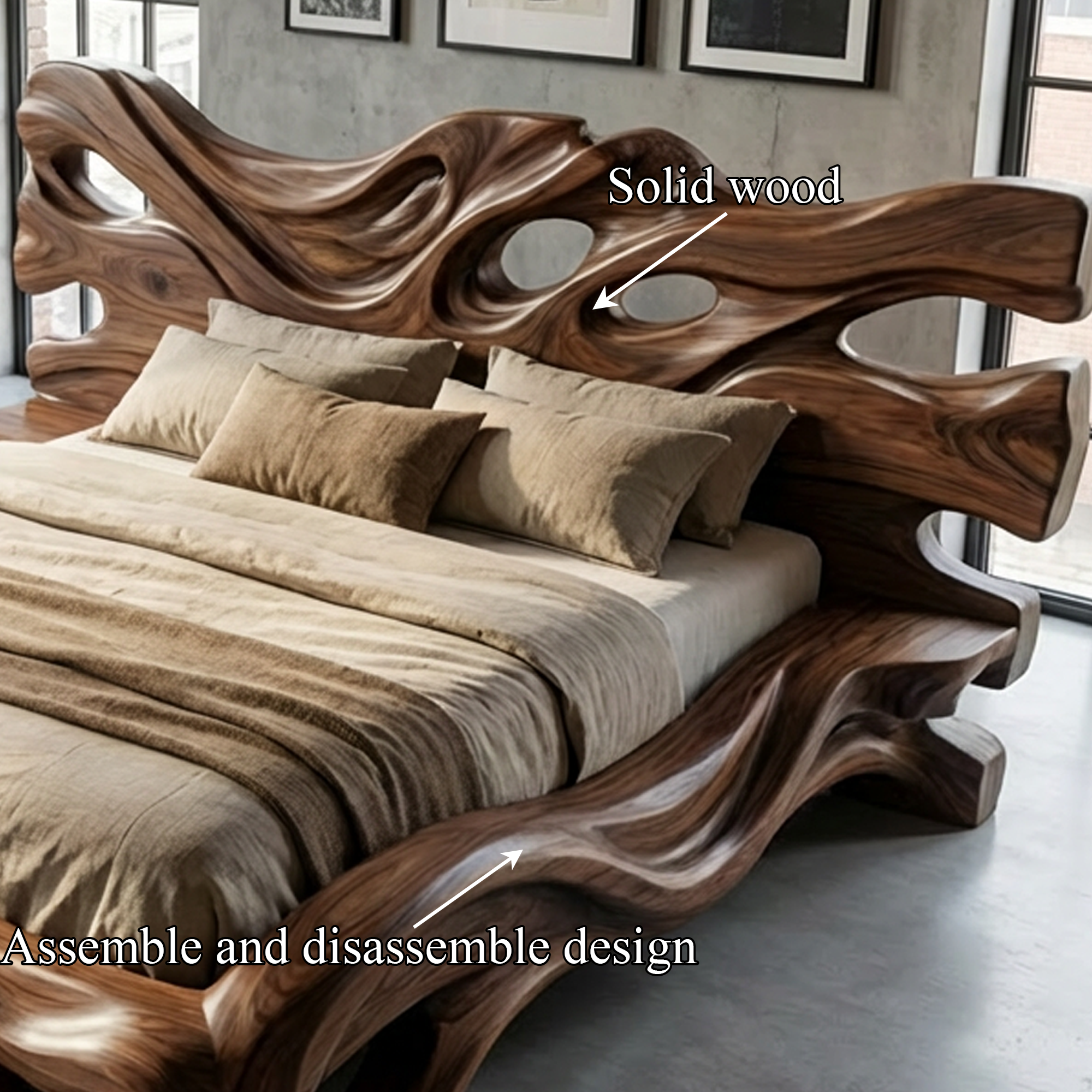 Rustic Sculptural Platform Bed For Bedroom Or Master Interior SINLKIWB109