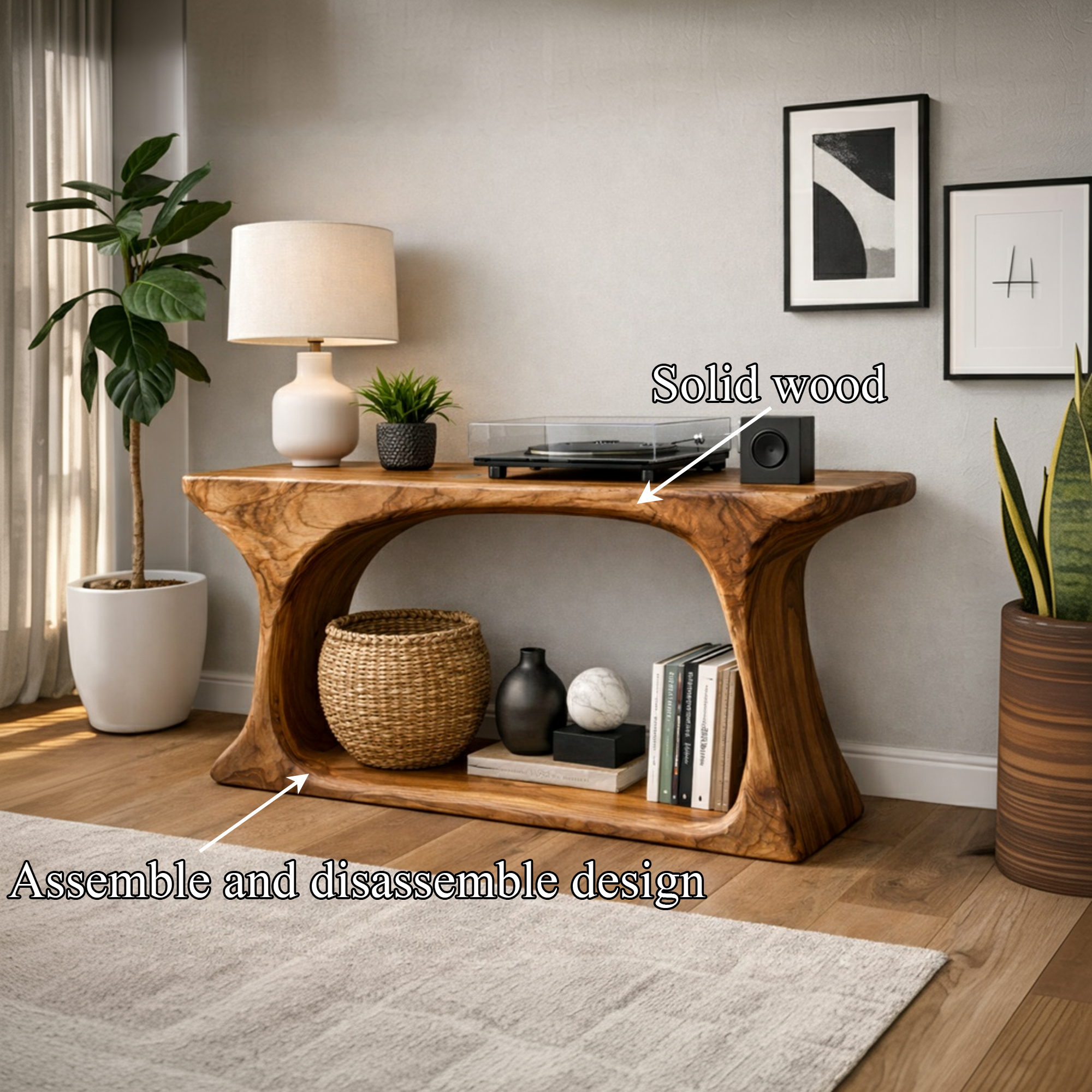 Sculptural Rustic Console Table Solid Wood Statement Furniture For Entryway SINLKICS453