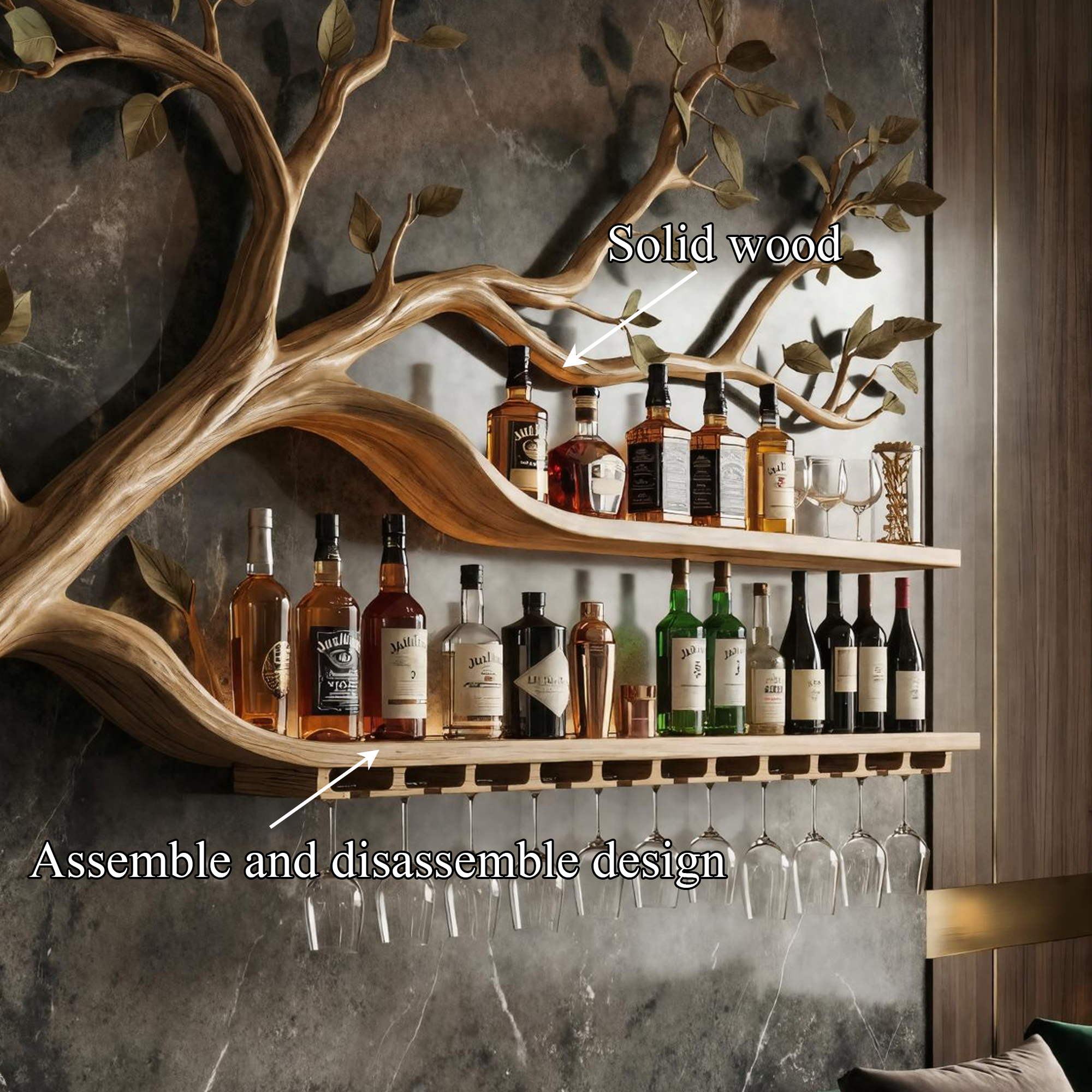 Farmhouse Wooden Wine Rack Wall Mounted Shelf For Kitchen Dining Room Home Bar SINLKIWR010