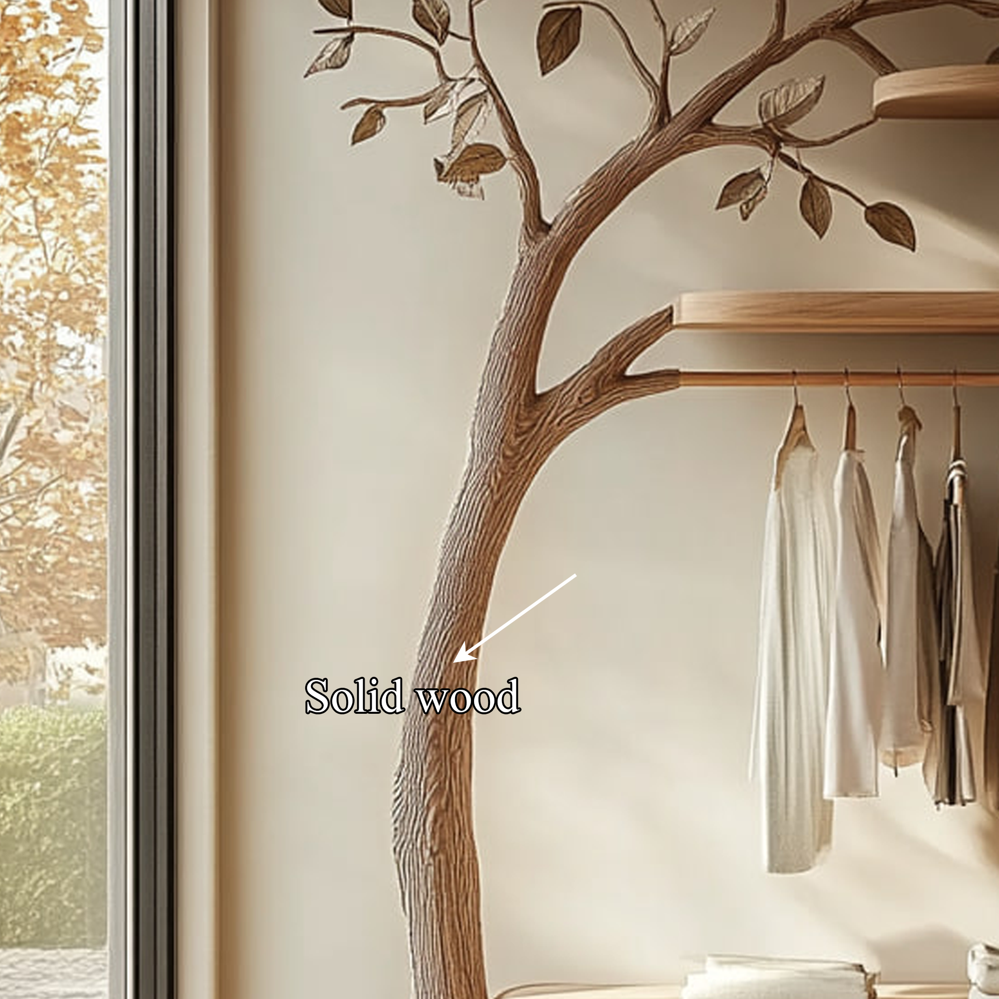 Scandinavian Solid Wood Tree Wardrobe Organizer Natural Living Room SINLKITCR052