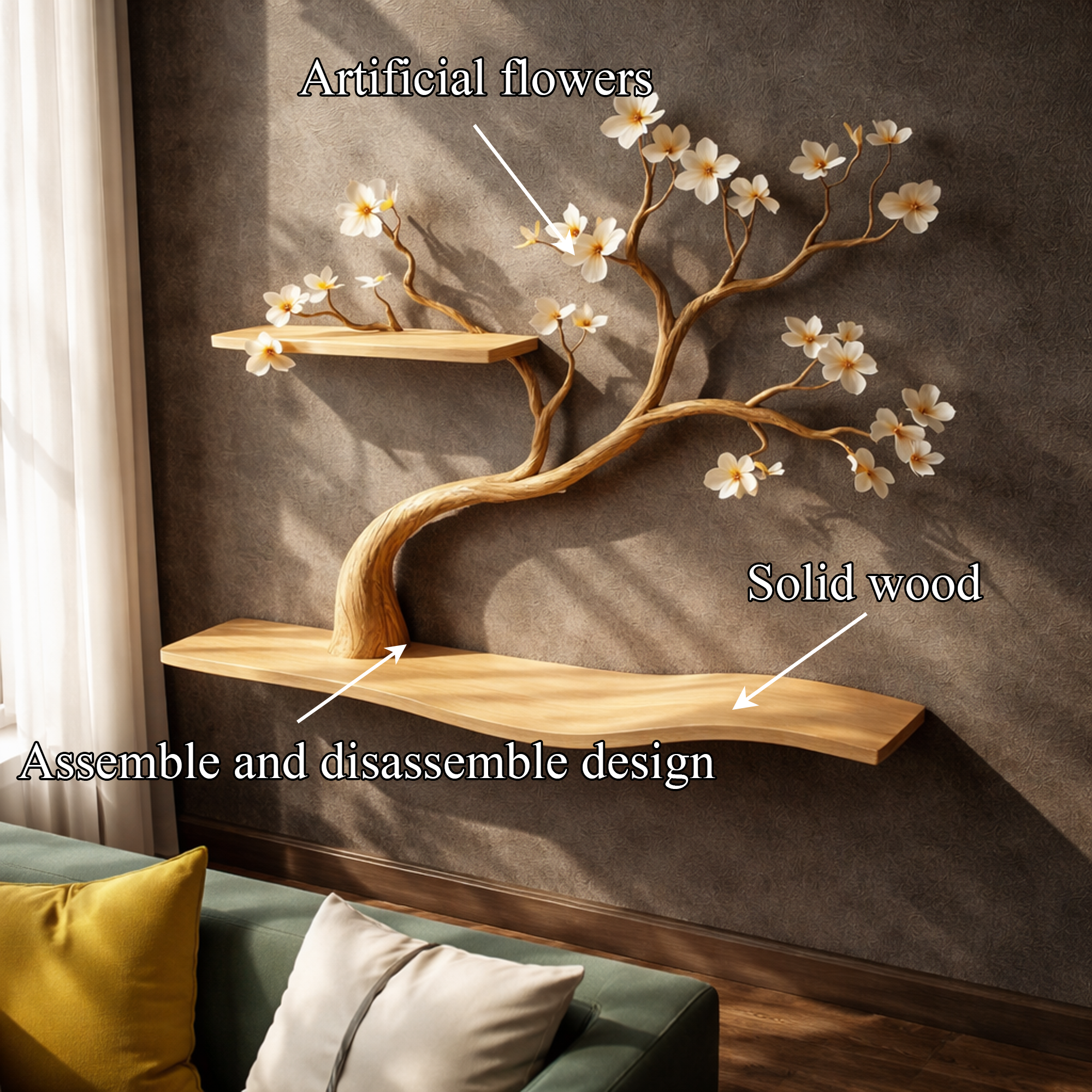 Rustic Tree Shelf Wall Mounted For Living Room And Cat Space SINLKIFL252