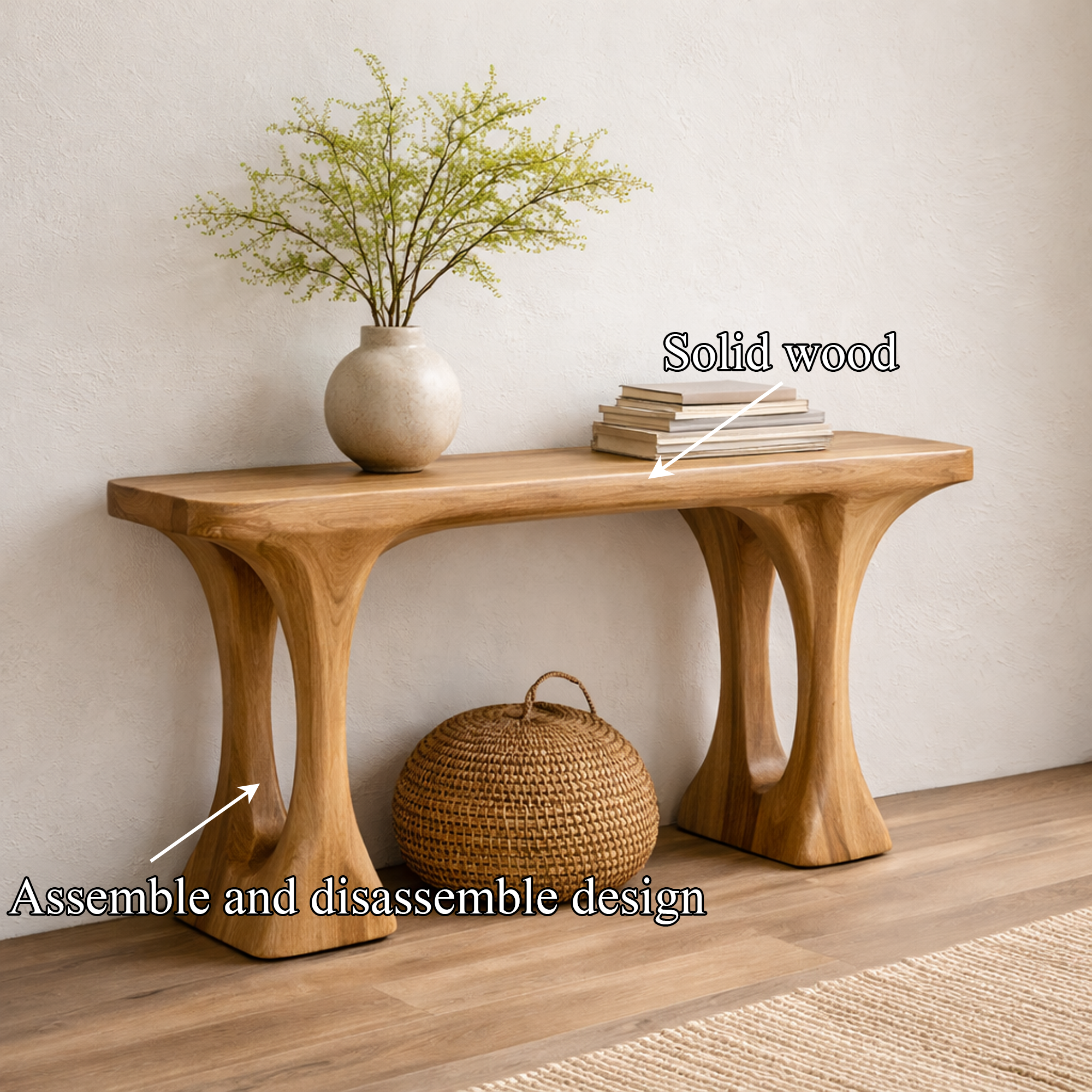 Minimalist Organic Wood Console Table Handmade Tree Inspired For Living Room SINLKICS457