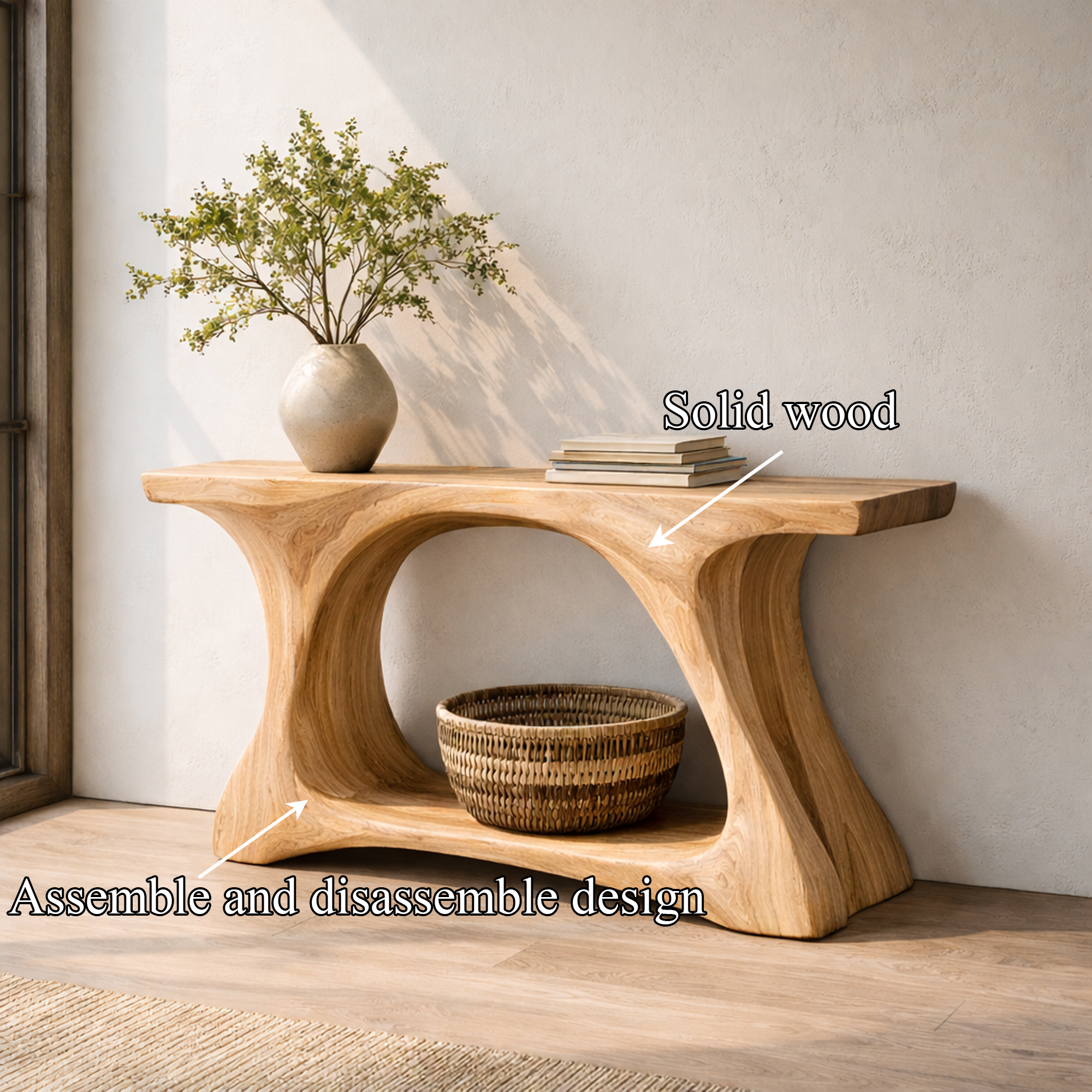 Rustic Console Table Organic Curved Base For Display SINLKICS459
