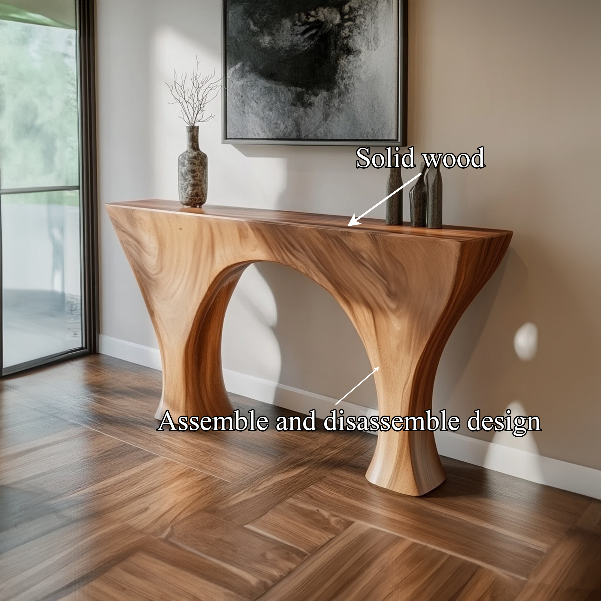 Mid Century Modern Console Carved Wood Luxury Hallway Entrance SINLKICS367