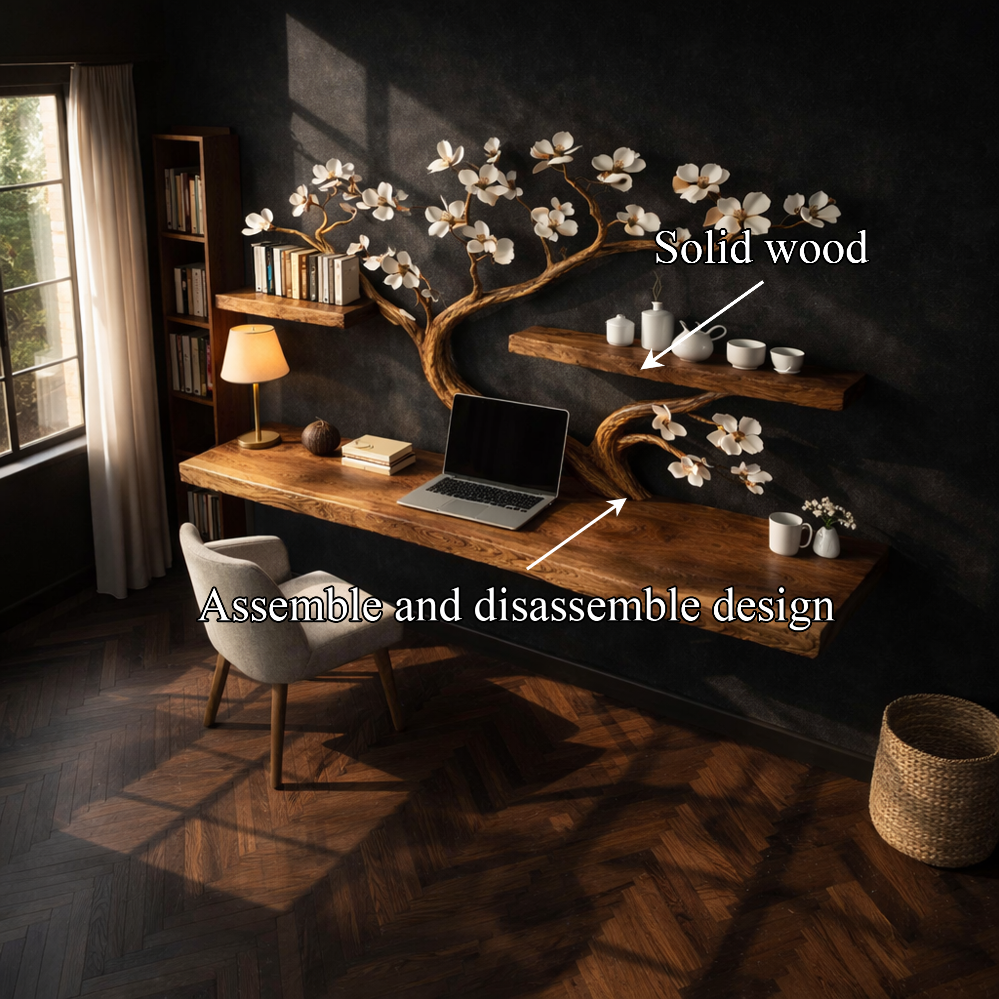 Organic Tree Branch Sculptural Wall Mounted Desk For Home Office SINLKIDK088