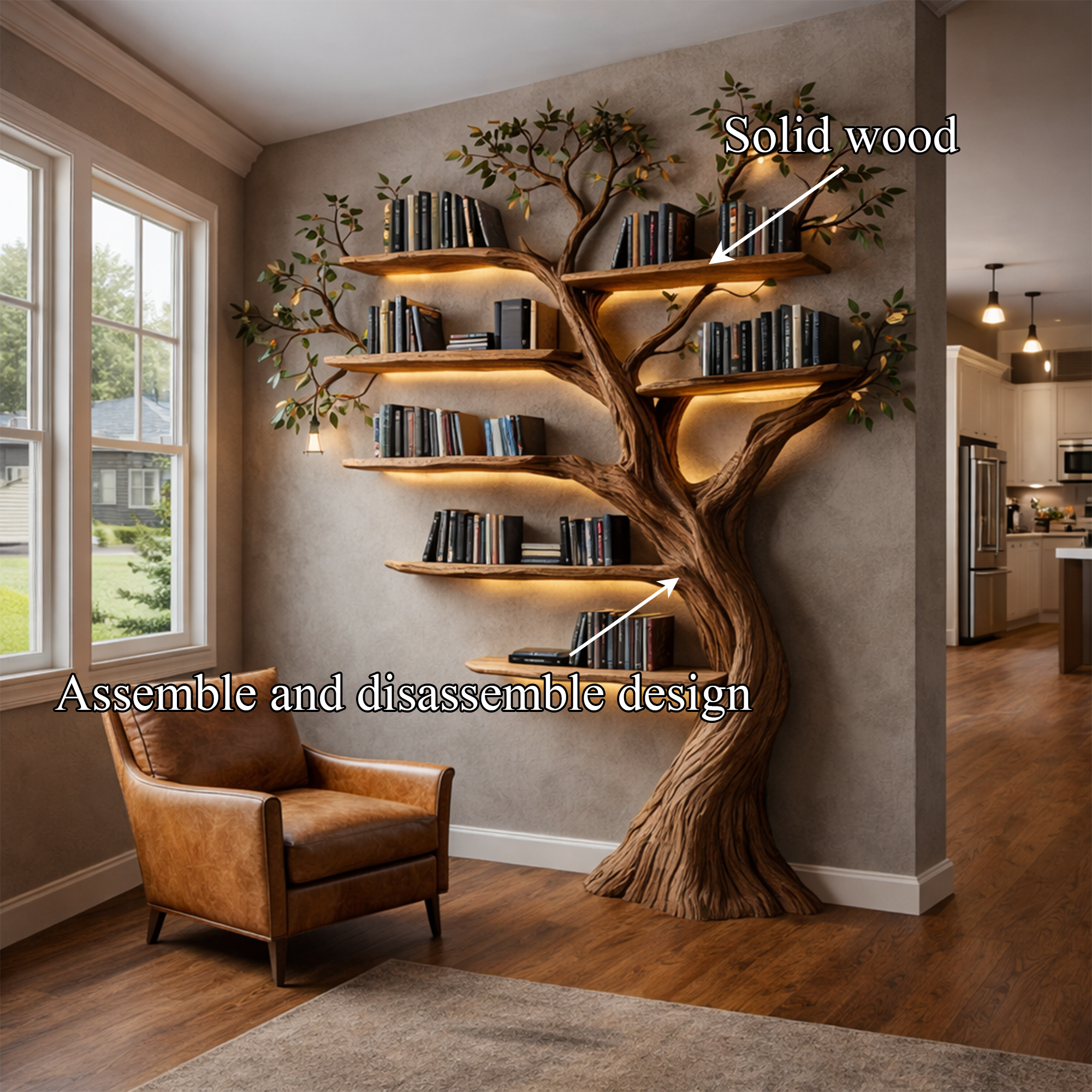 Rustic Woodland Style Tree Bookshelf Wall Mounted For Living Space SINLKITB685