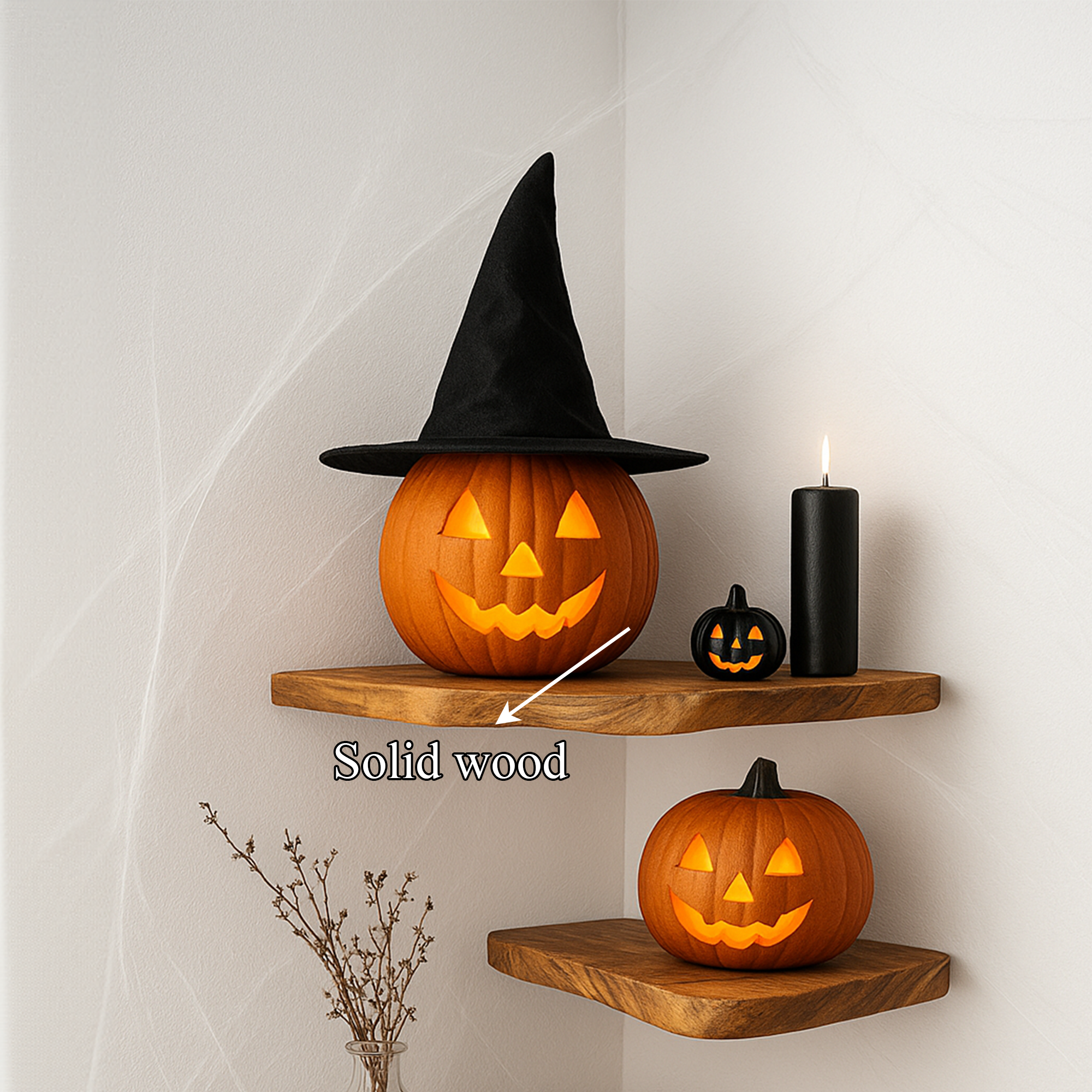Rustic Halloween Tree Shape Wooden Floating Shelf Living Room Accent SINLKIHW043