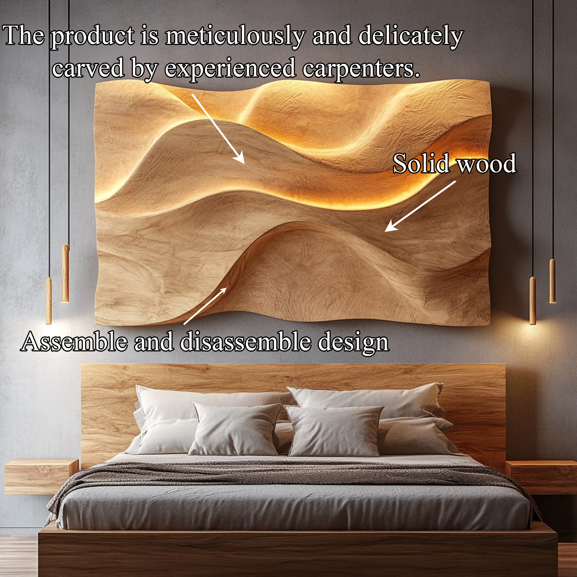 Sculptural Wooden Headboard Solid Wood Bedroom Interior Statement Decor SINLKIDH021