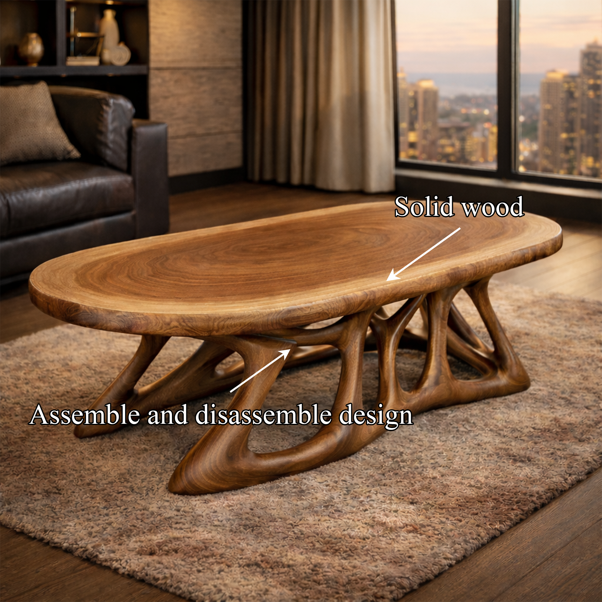 Organic Root Inspired Solid Wood Coffee Table Modern Living Room Interior SINLKICF304