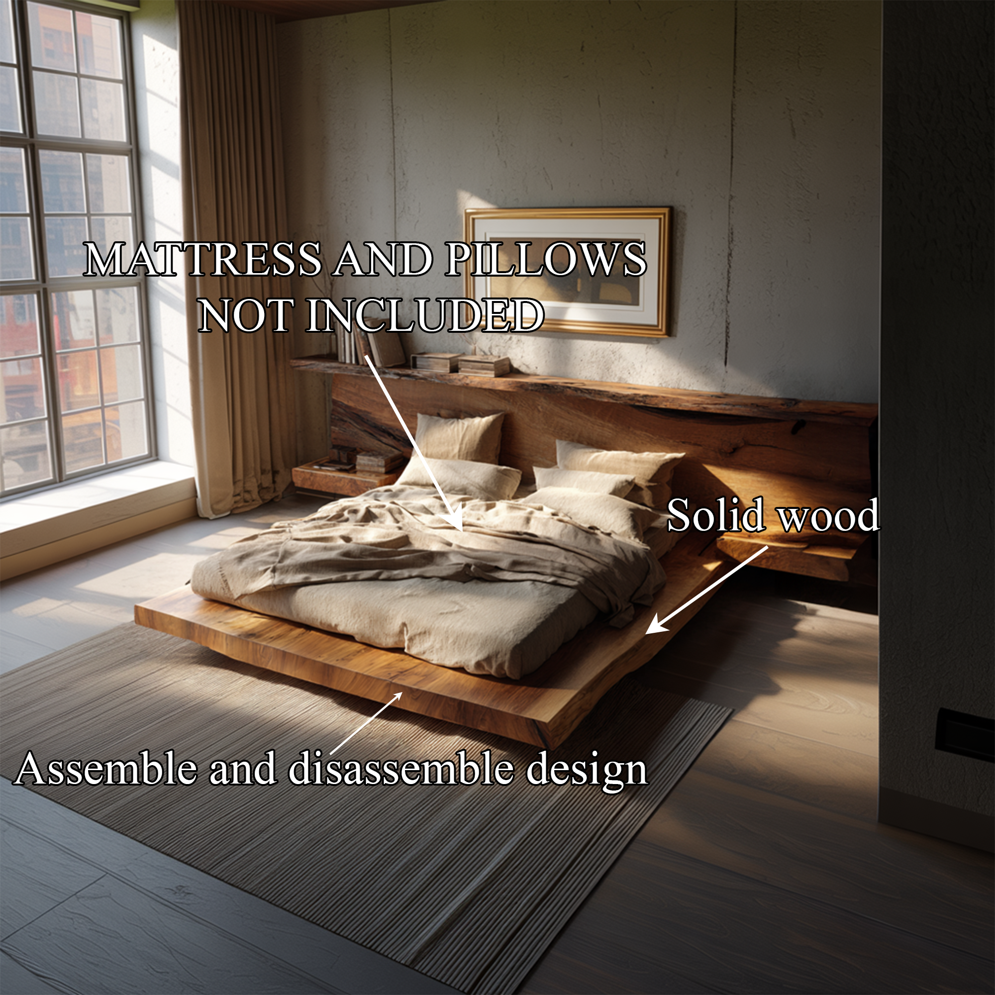 Rustic Japanese Inspired Bed Bedroom SINLKIWB082