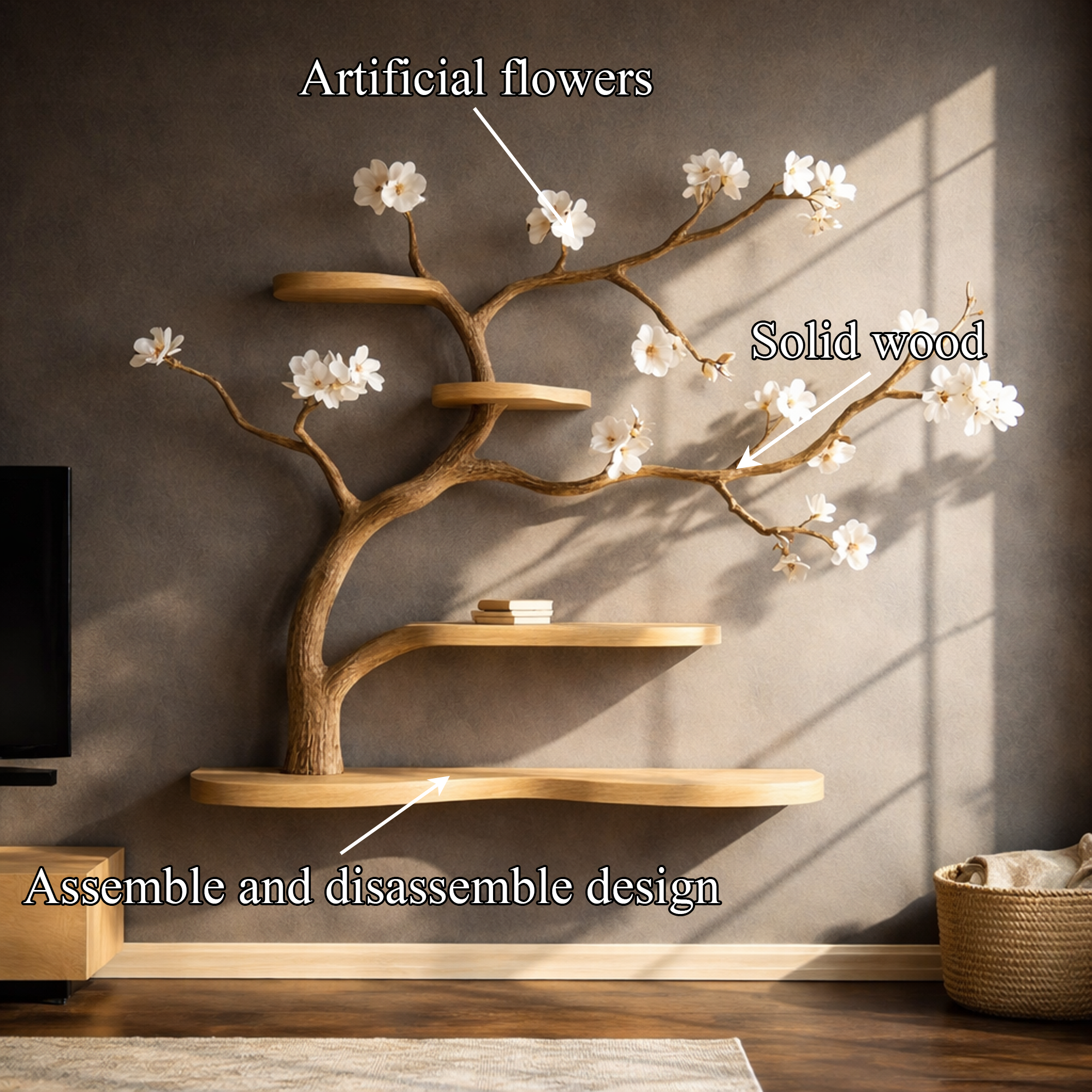 Rustic Tree Inspired Wall Shelf Wall Art For Bedroom SINLKIFL249