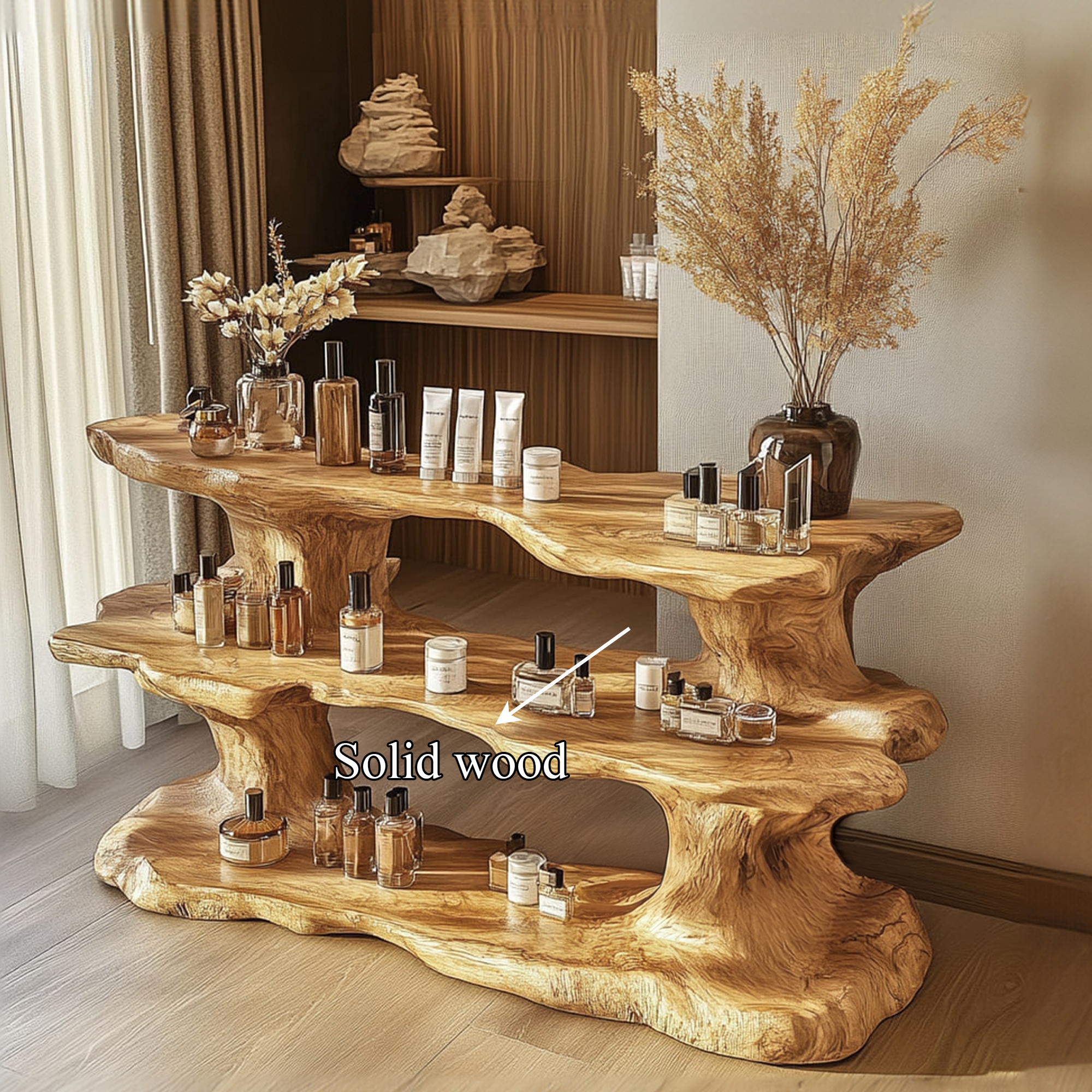 Rustic Organic Wood Display Shelf Living Room Or Spa SINLKISC271