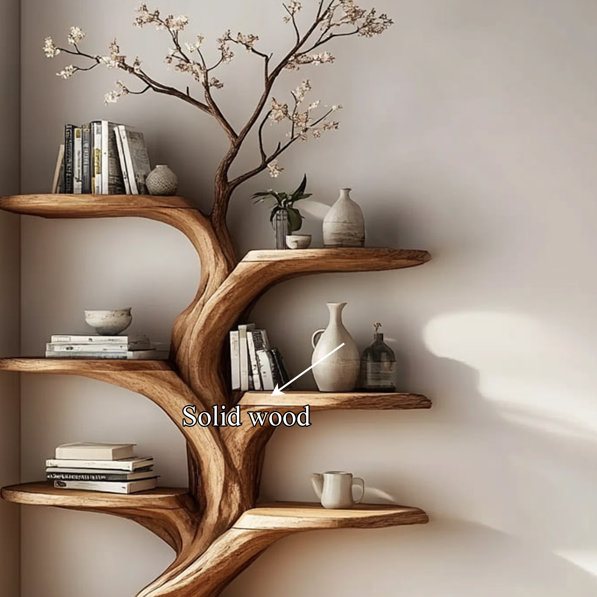 Rustic Wall Mounted Tree Shelf Living Room Cozy Decor SINLKITB466