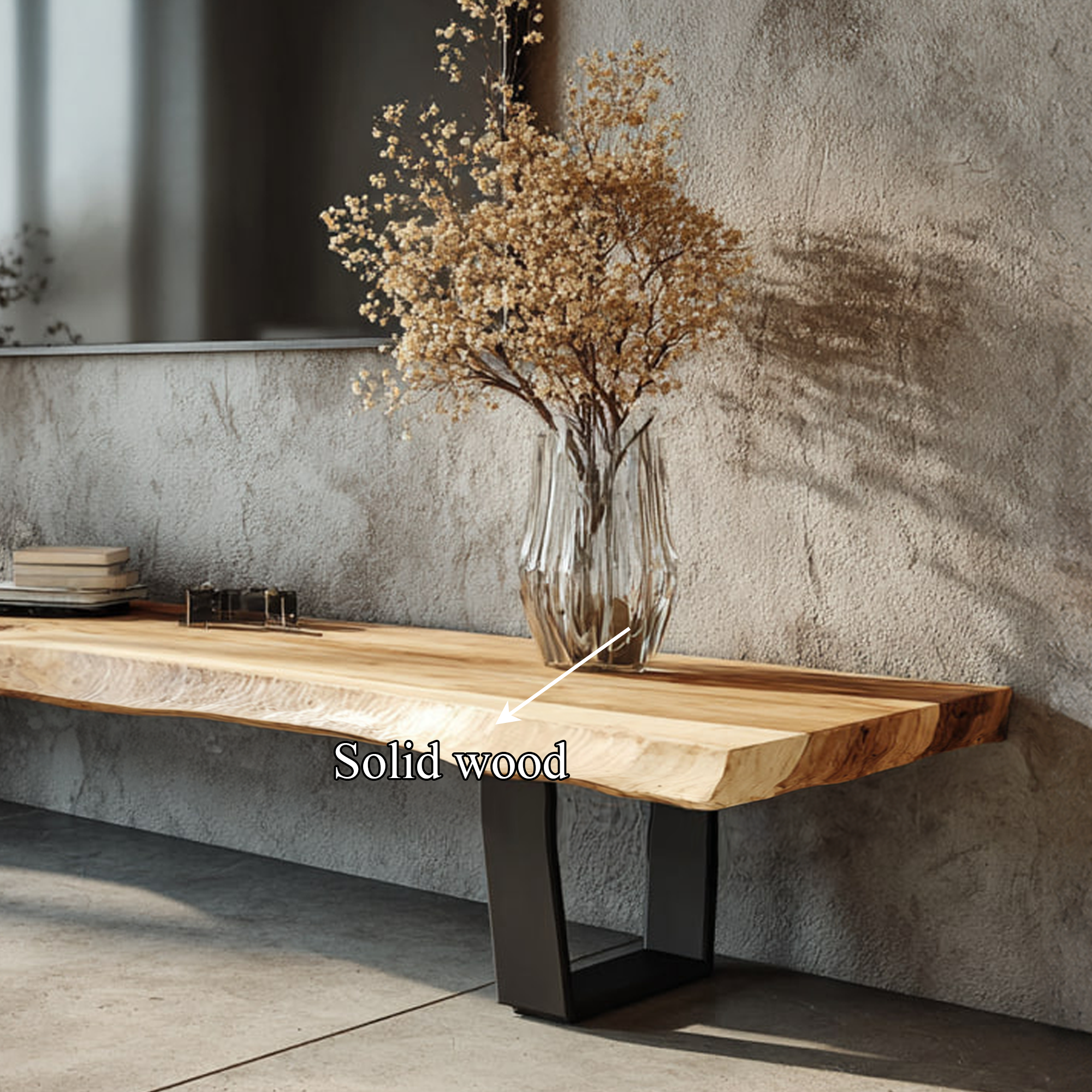 Mid Century TV Console Solid Slab Wood Media Room SINLKICS305