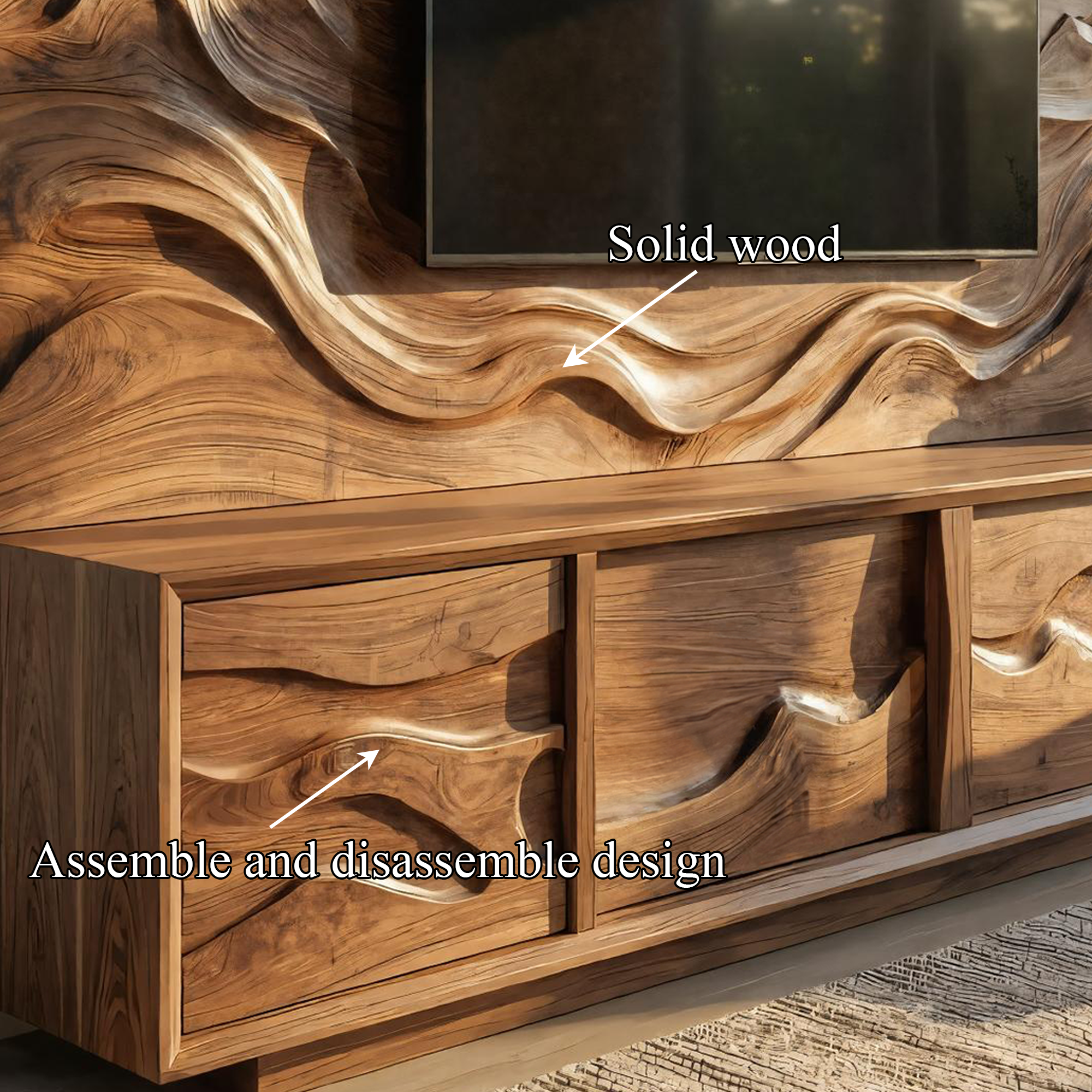 Modern Wood TV Cabinet With Sculptural Feature Wall Living Room SINLKISC498